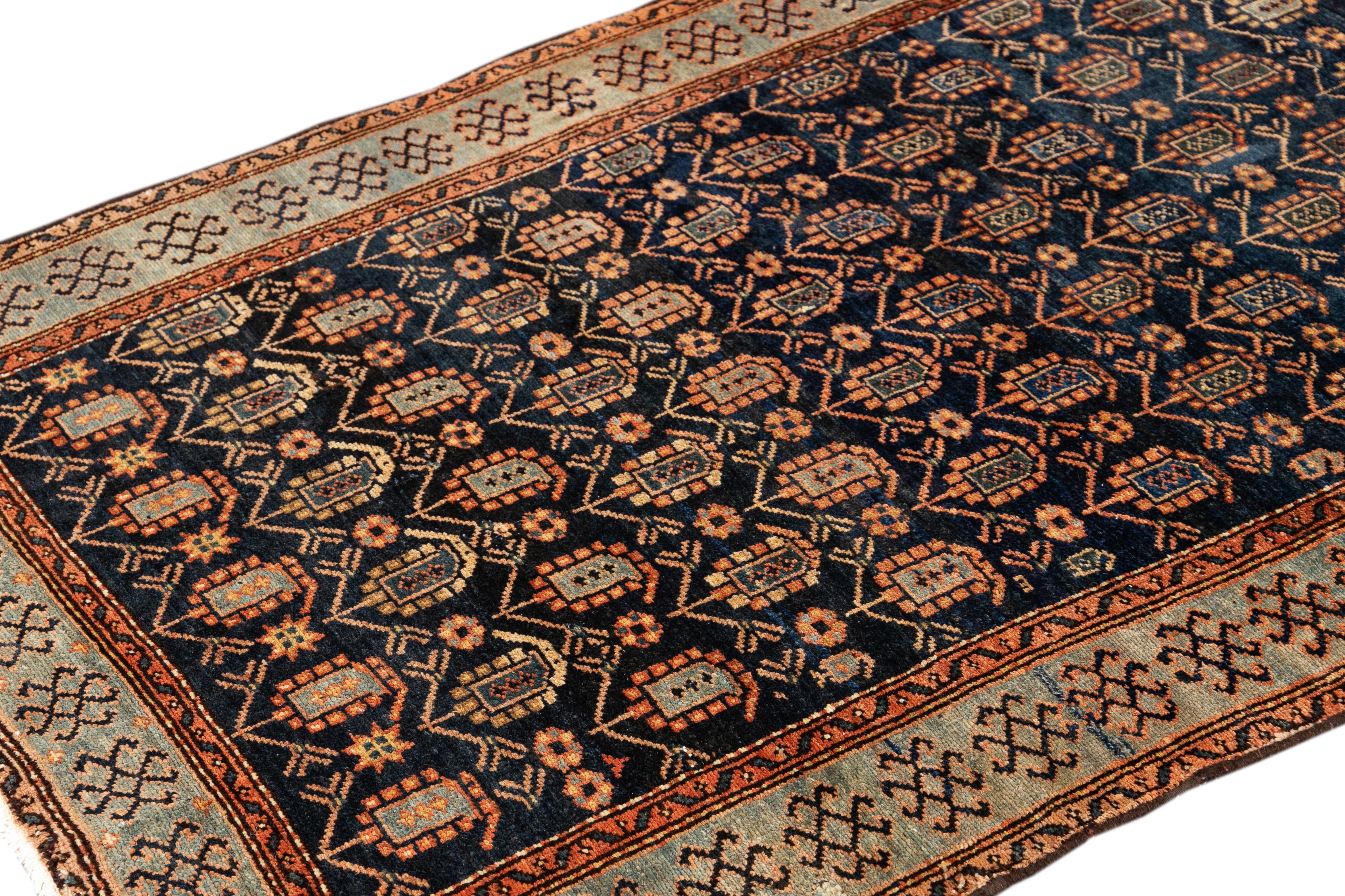 20th Century Blue Antique Persian Malayer Handmade Wool Runner with Allover Motif