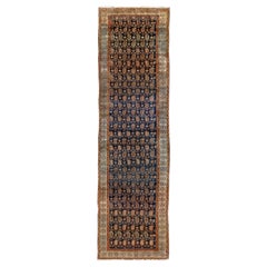 Blue Antique Persian Malayer Handmade Wool Runner with Allover Motif Blue Antique Persian Malayer Handmade Wool Runner with Allover Motif
