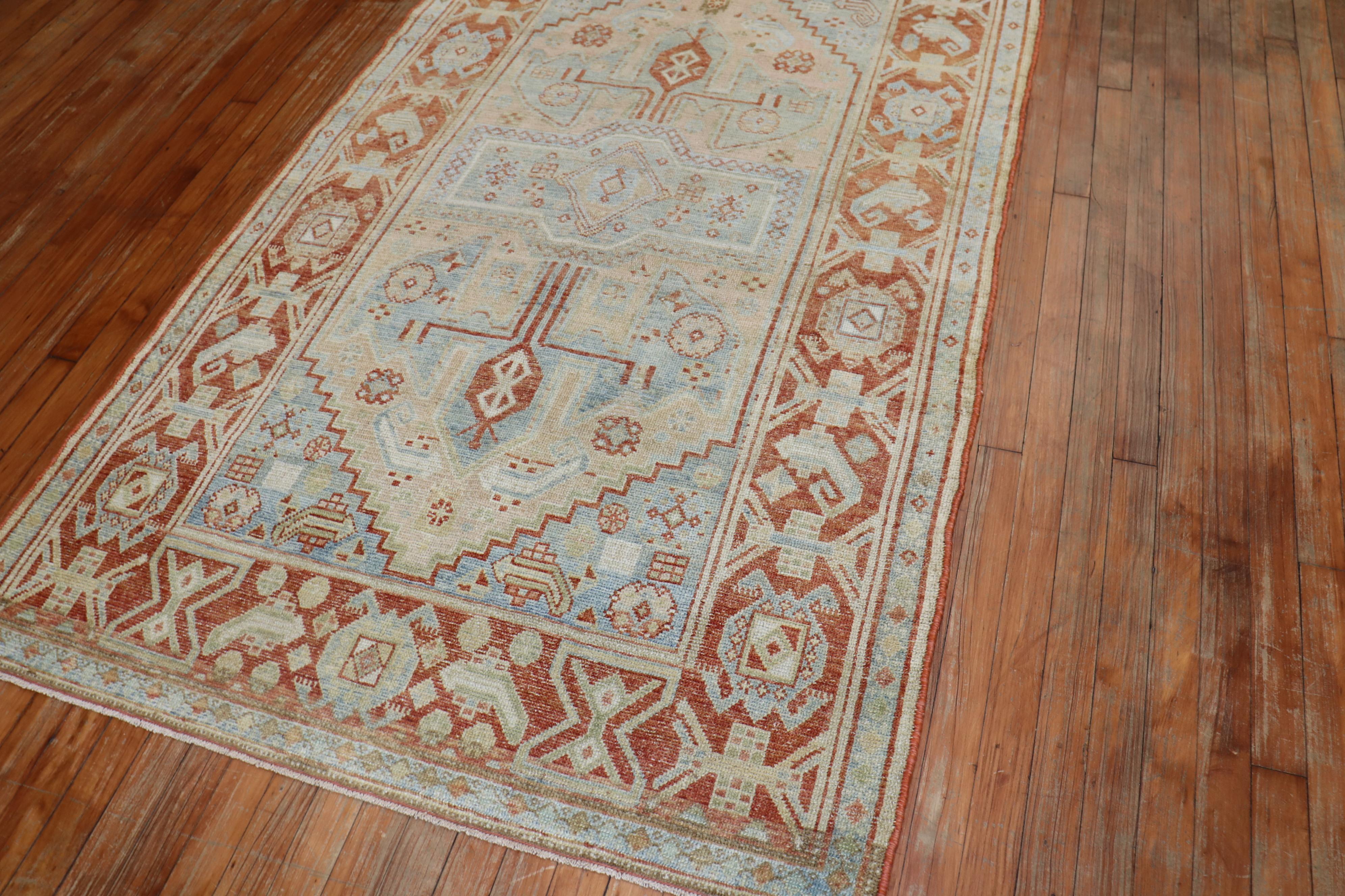 Highly decorative antique early 20th century Persian Malayer accent rug. Love it for a foyer 

Measures: 4' x 6'10''.

  