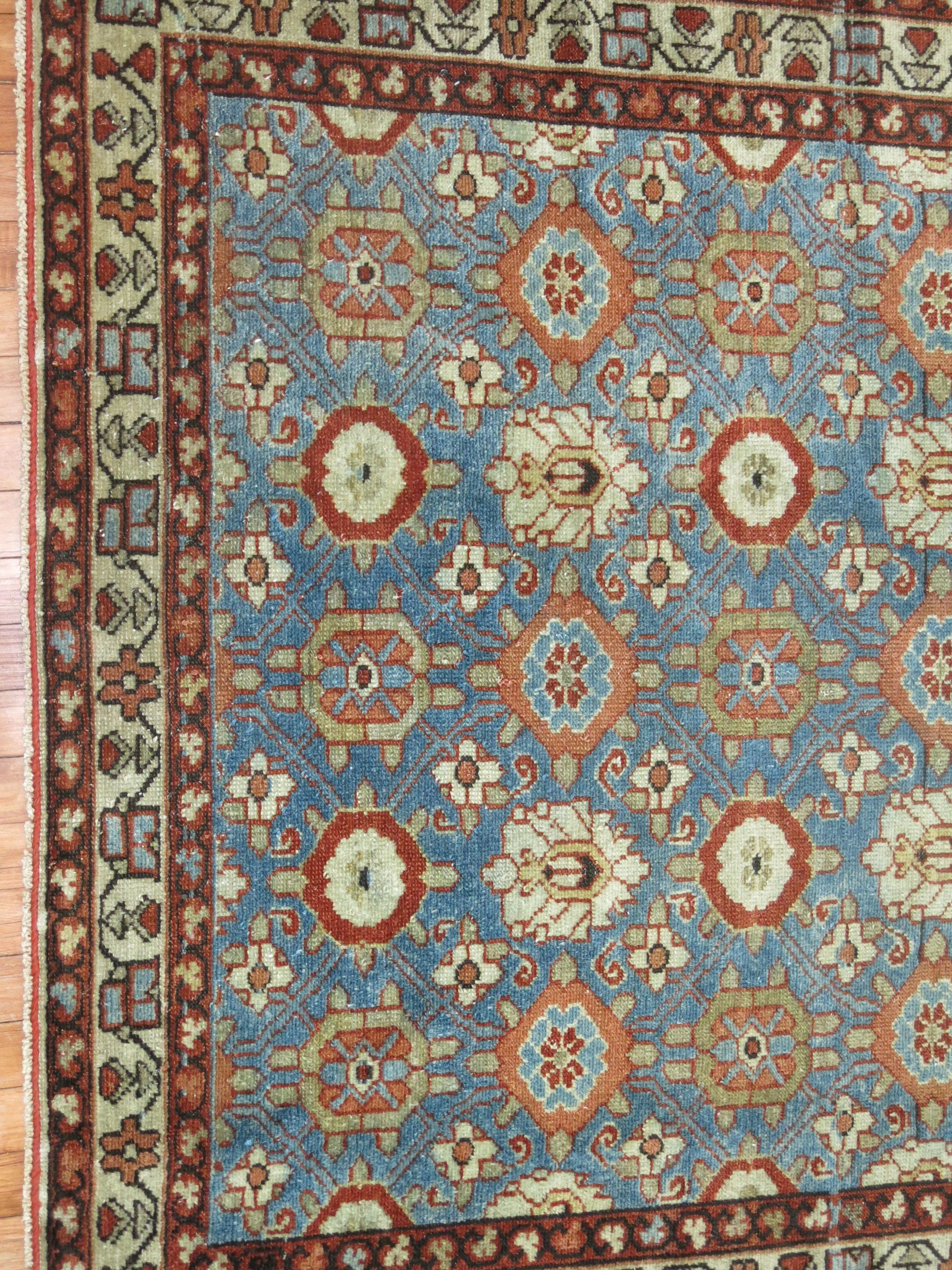 Country Blue Antique Persian Malayer Rug For Sale