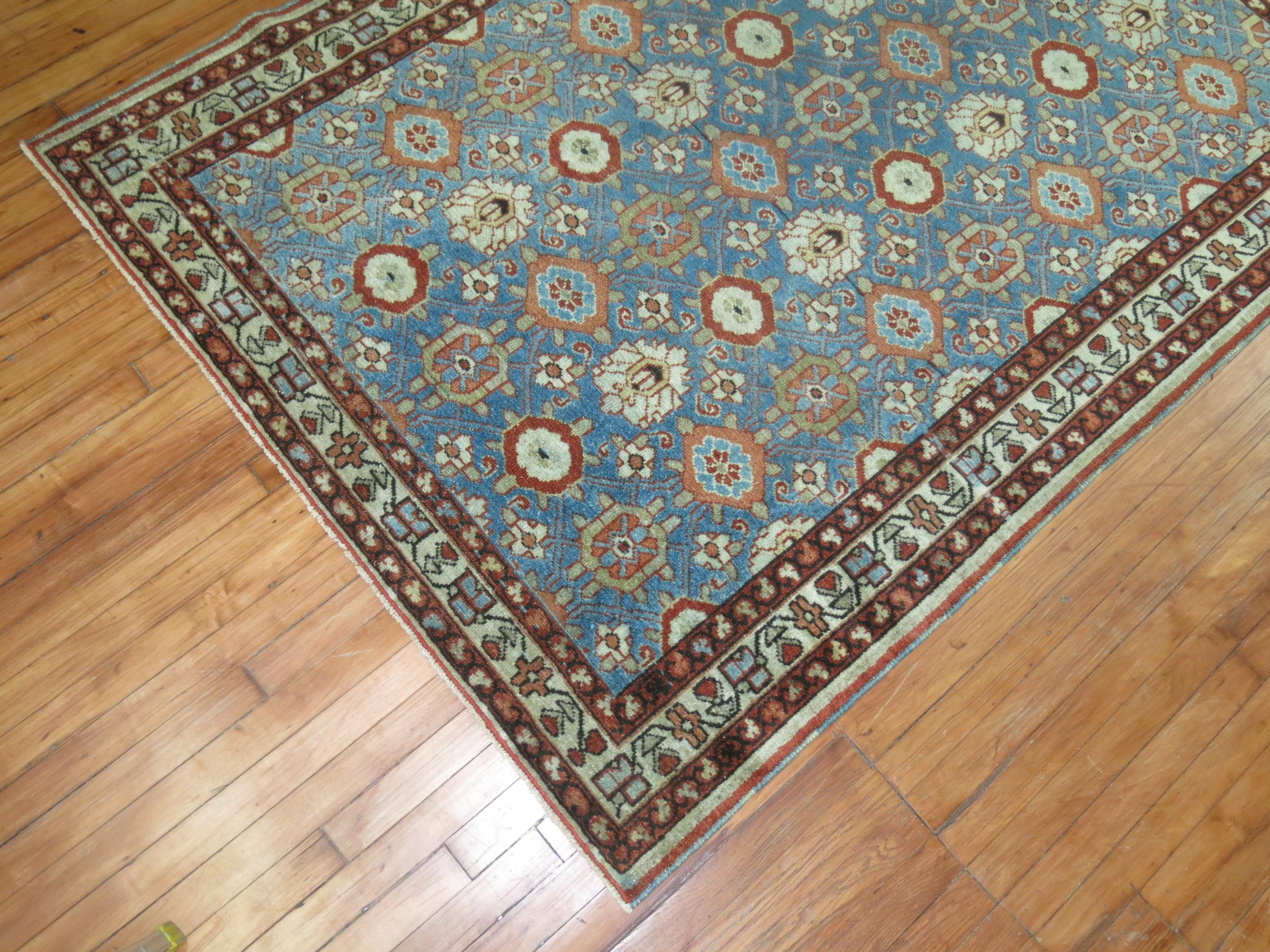 Hand-Knotted Blue Antique Persian Malayer Rug For Sale
