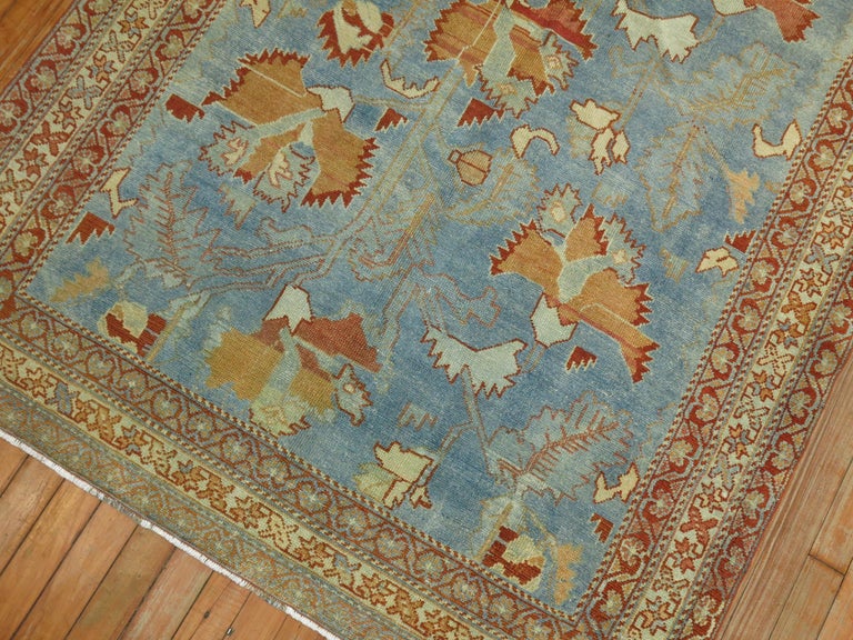 Hand-Knotted Blue Leaf Design Antique Persian Malayer Rug For Sale