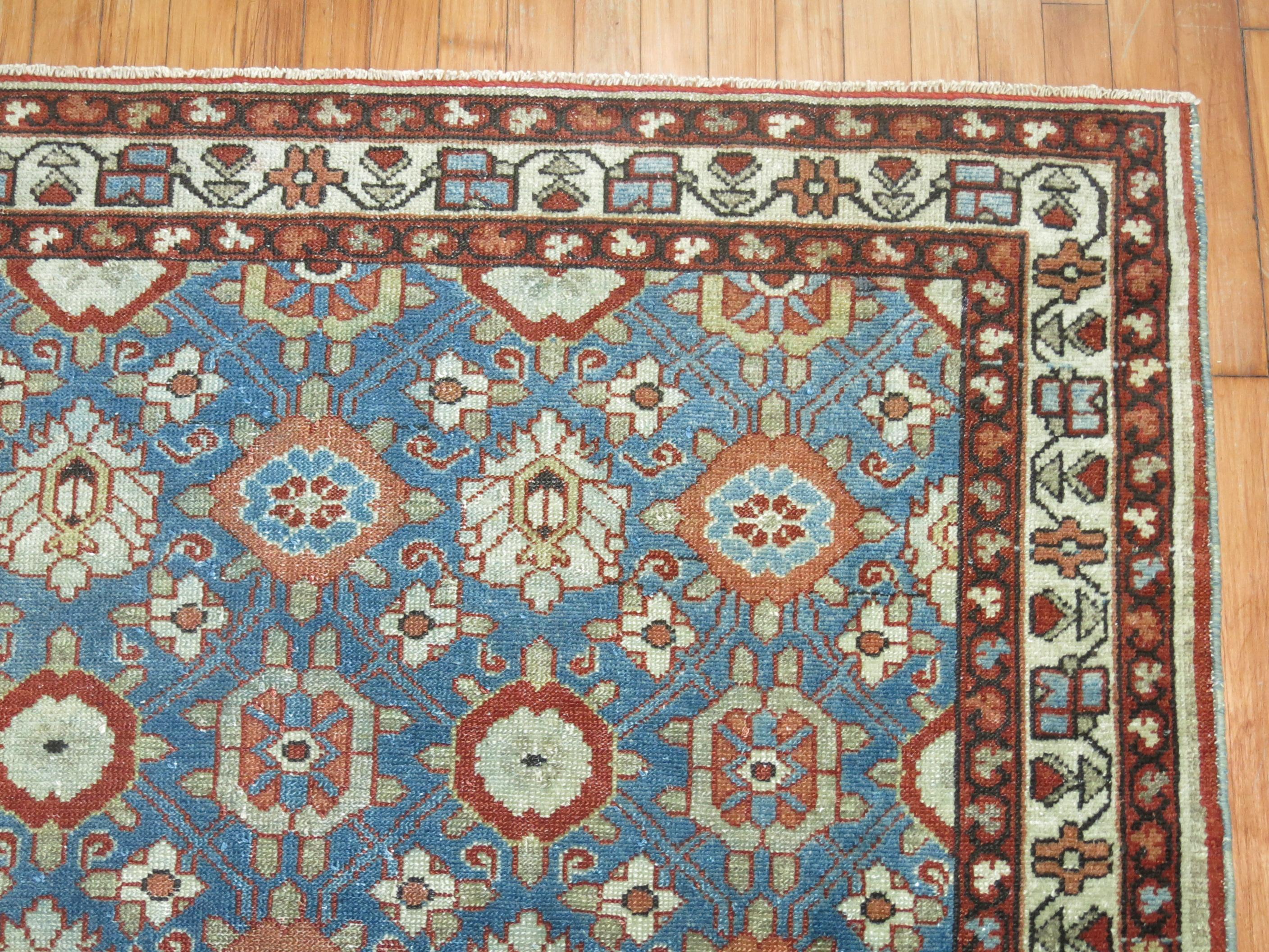 Blauer antiker persischer Malayer-Mini Khani-Teppich aus der Zabihi-Kollektion (Handgeknüpft) im Angebot