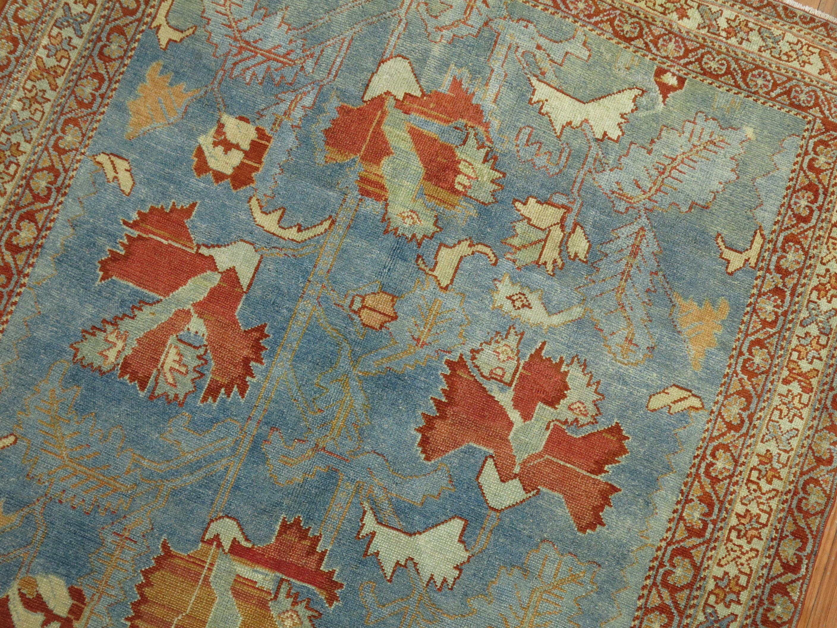 Blue Leaf Design Antique Persian Malayer Rug In Good Condition For Sale In New York, NY