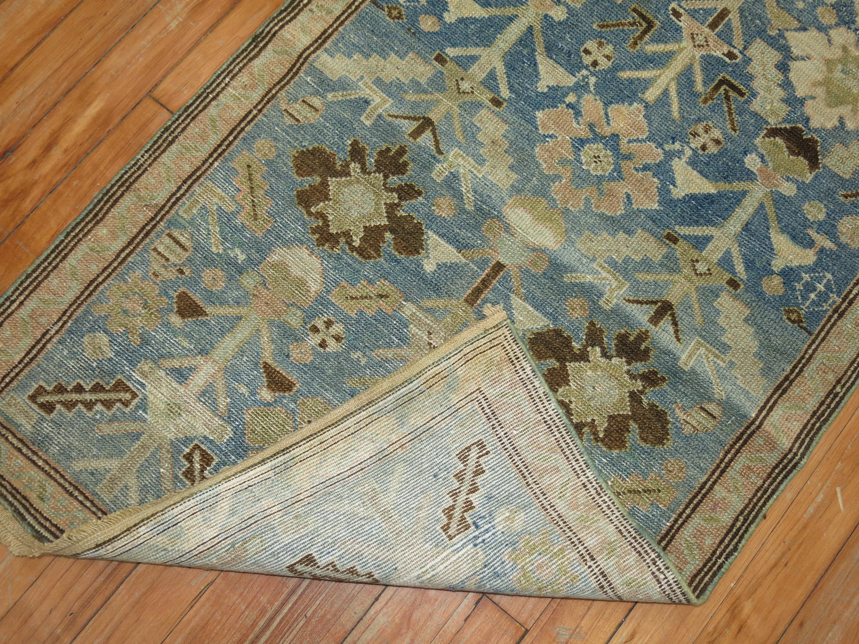 Rare size Persian Malayer runner in soft blues.