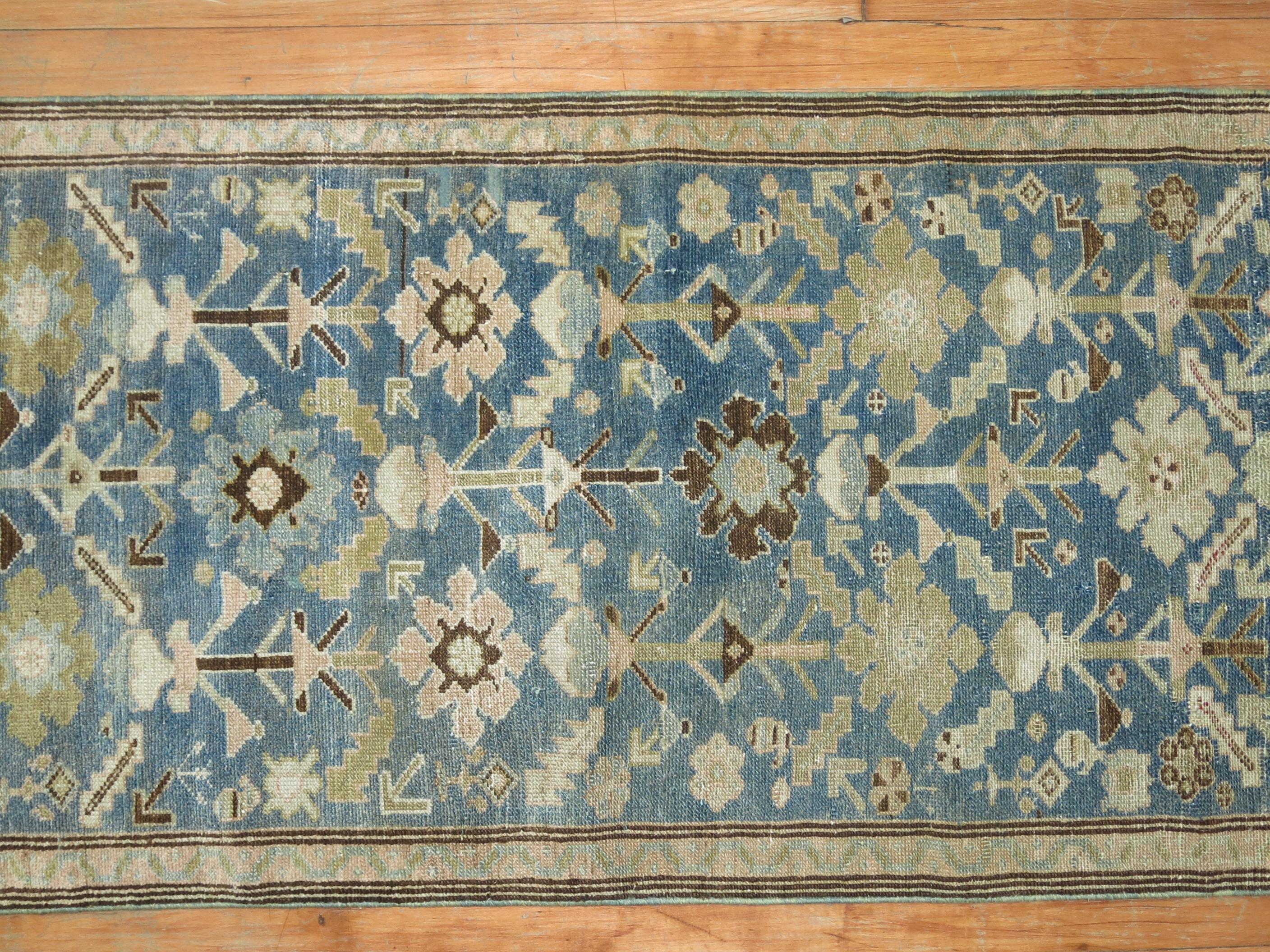 Hand-Woven Blue Antique Persian Malayer Runner