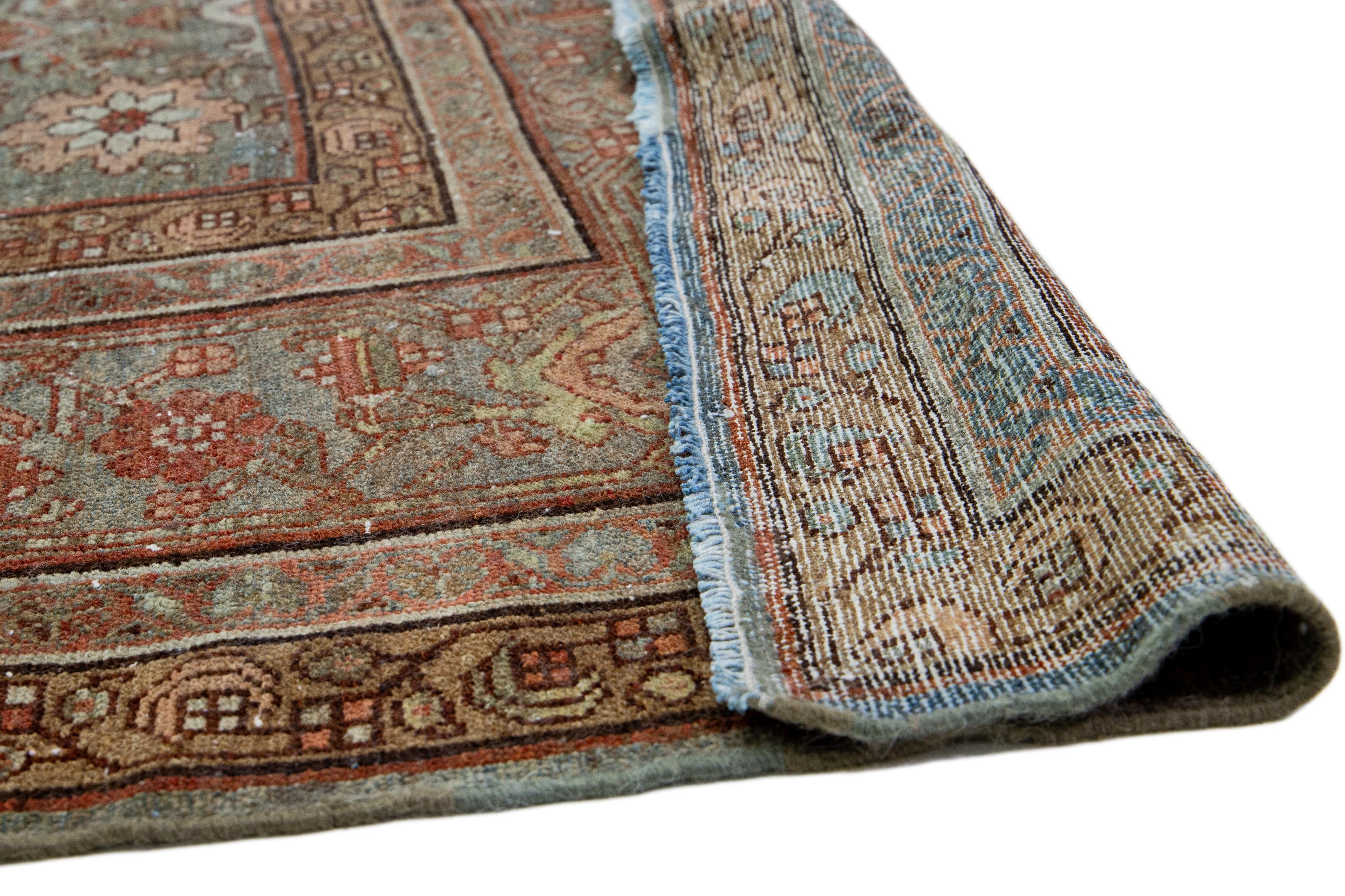 Blue Antique Persian Malayer Wool Rug Allover From The 1900s In Good Condition For Sale In Norwalk, CT
