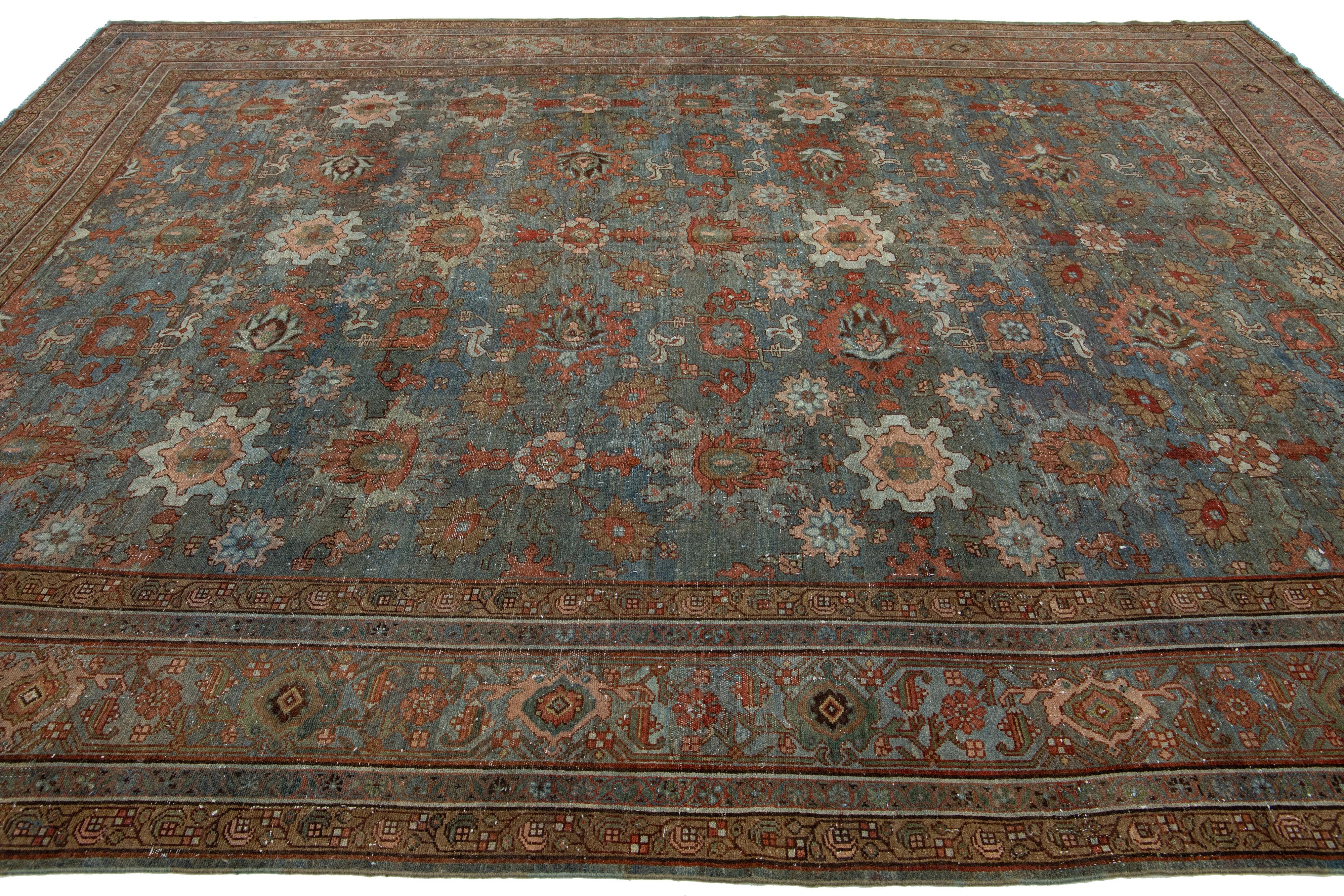 20th Century Blue Antique Persian Malayer Wool Rug Allover From The 1900s For Sale