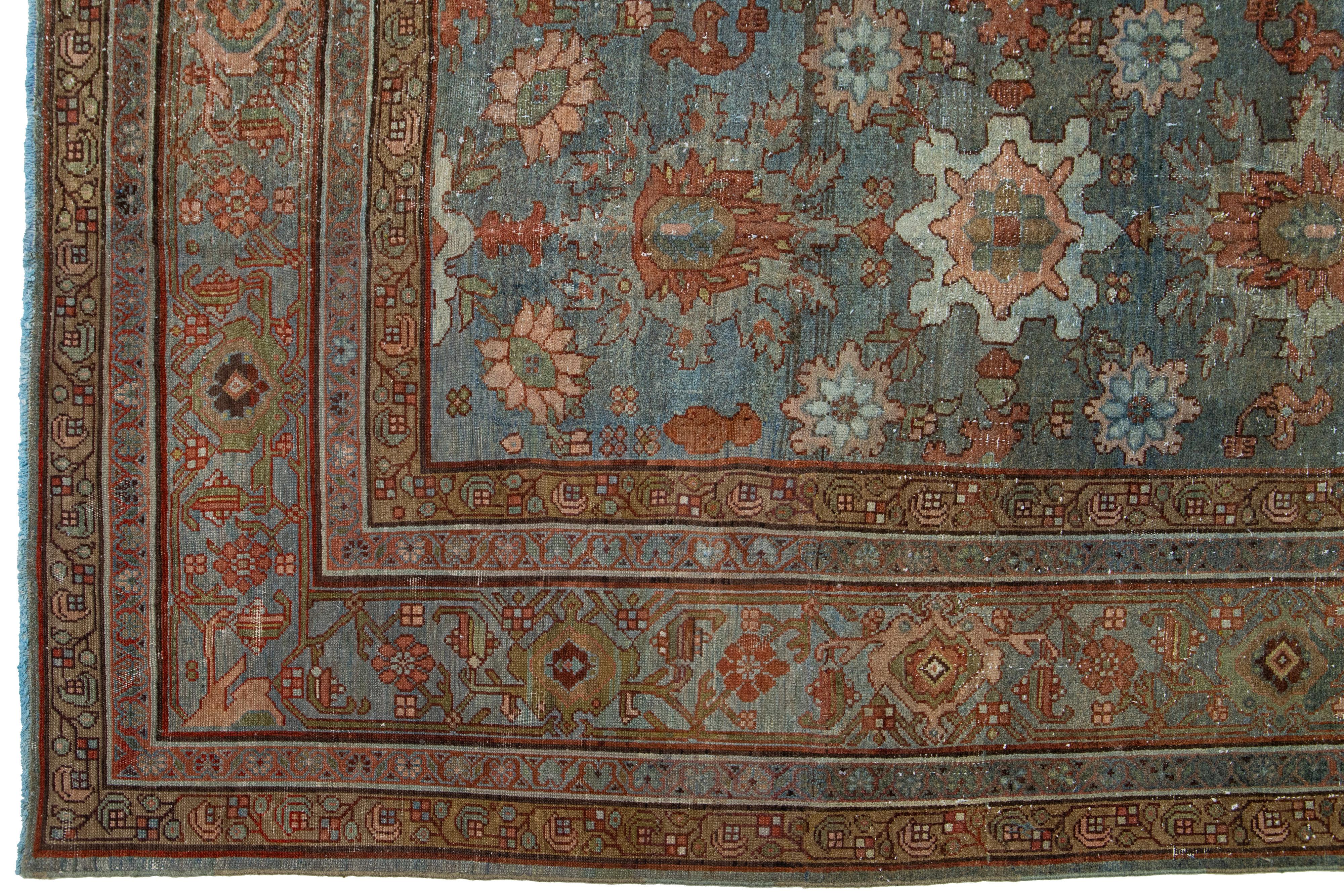 Blue Antique Persian Malayer Wool Rug Allover From The 1900s For Sale 1