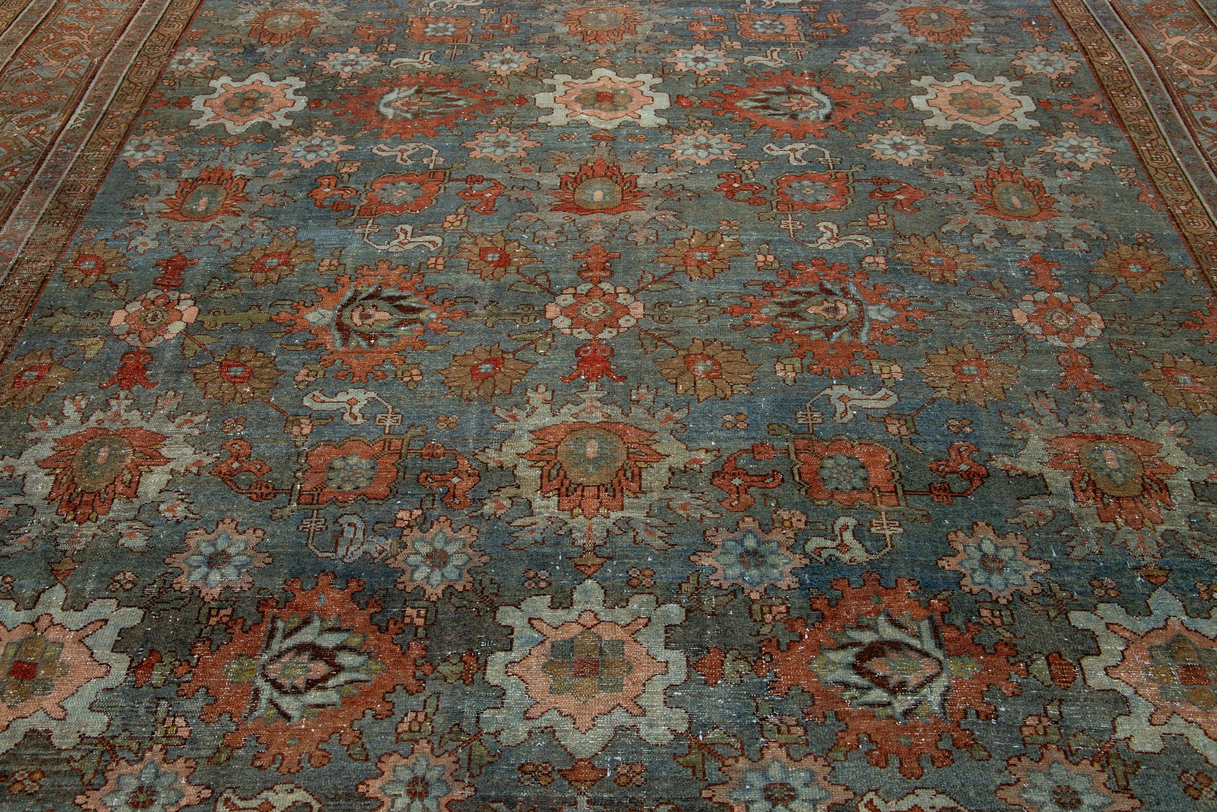 Blue Antique Persian Malayer Wool Rug Allover From The 1900s For Sale 2
