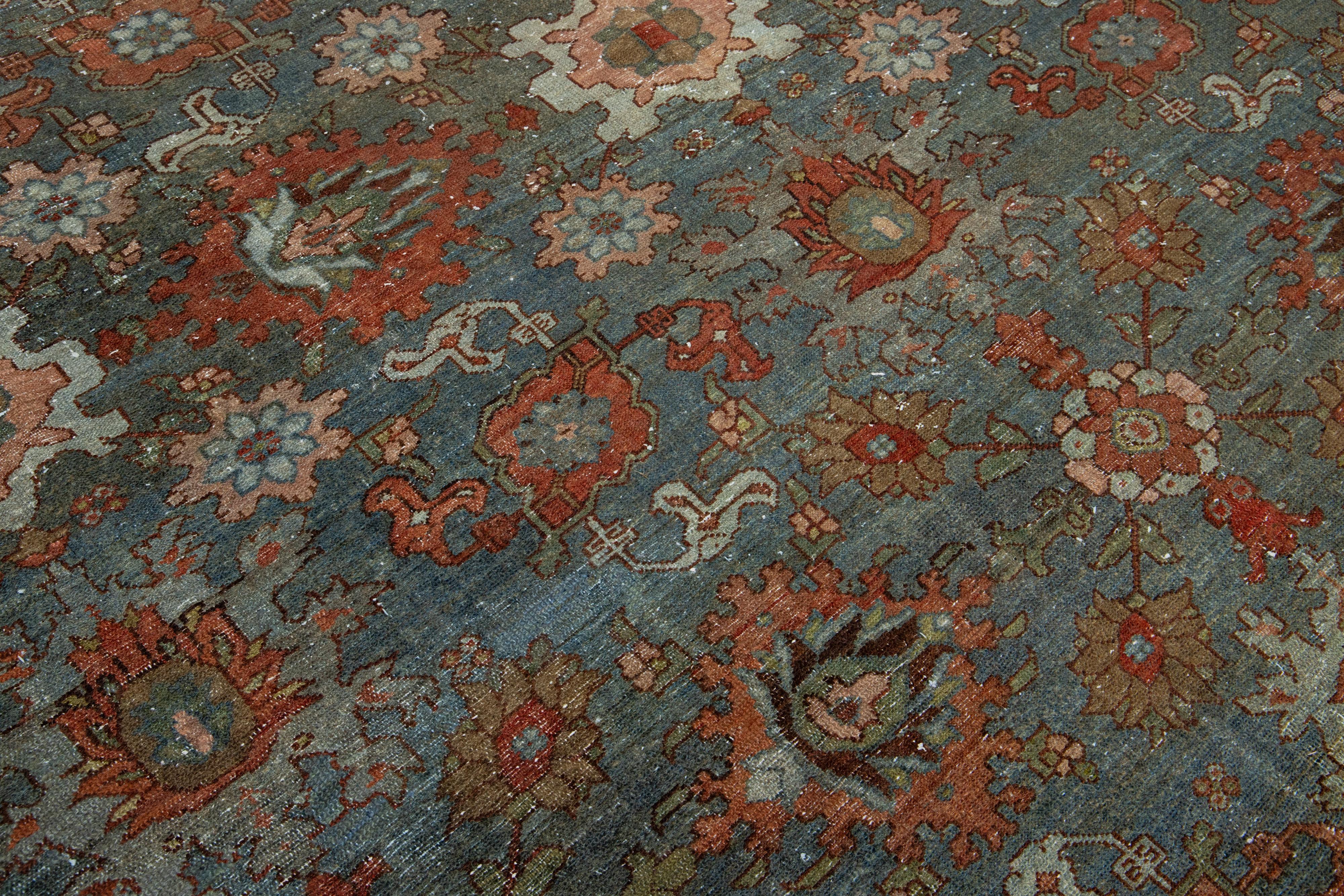 Blue Antique Persian Malayer Wool Rug Allover From The 1900s For Sale 3