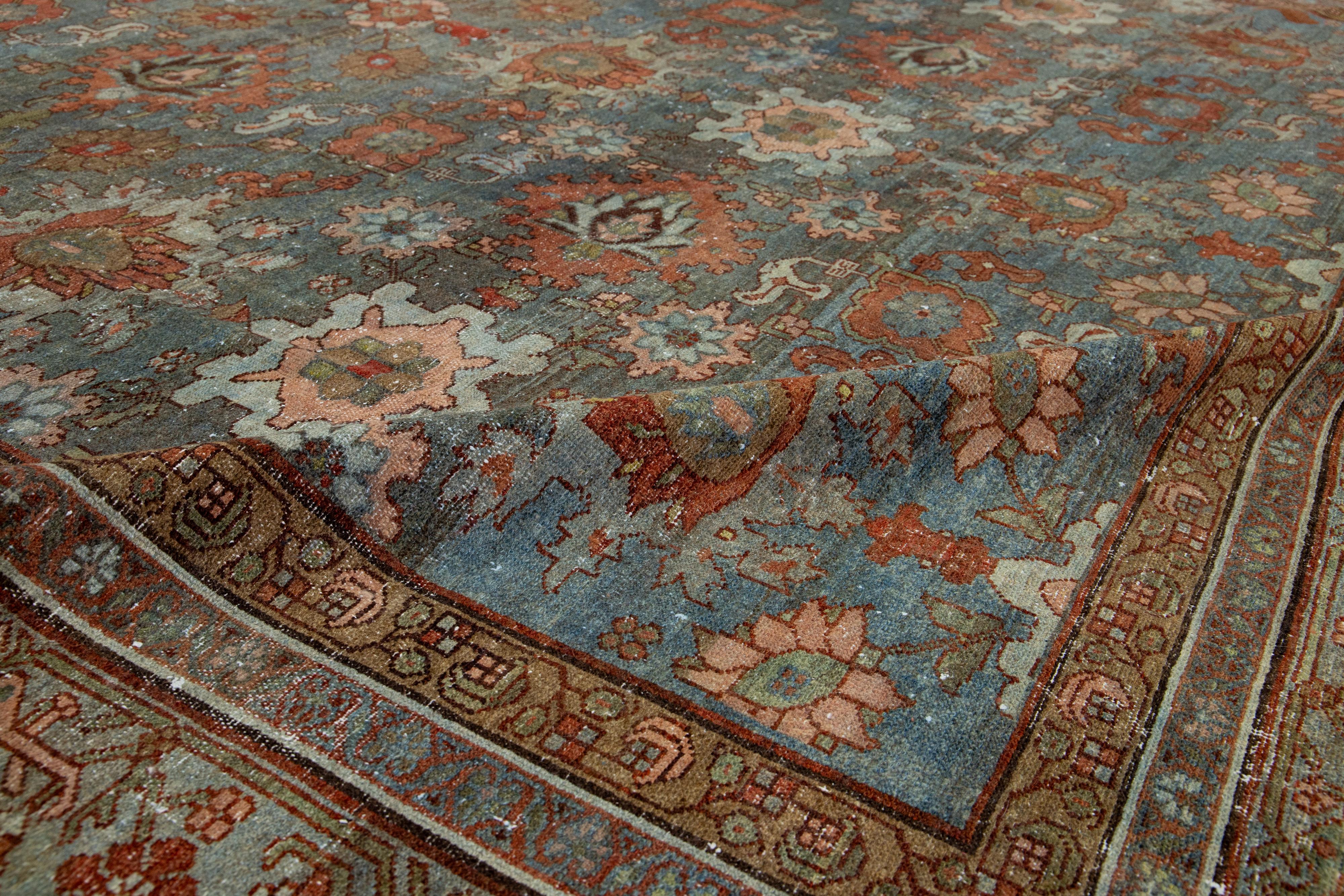 Blue Antique Persian Malayer Wool Rug Allover From The 1900s For Sale 4