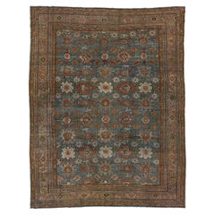 Blauer antiker persischer Malayer Wollteppich Allover aus den 1900er Jahren
