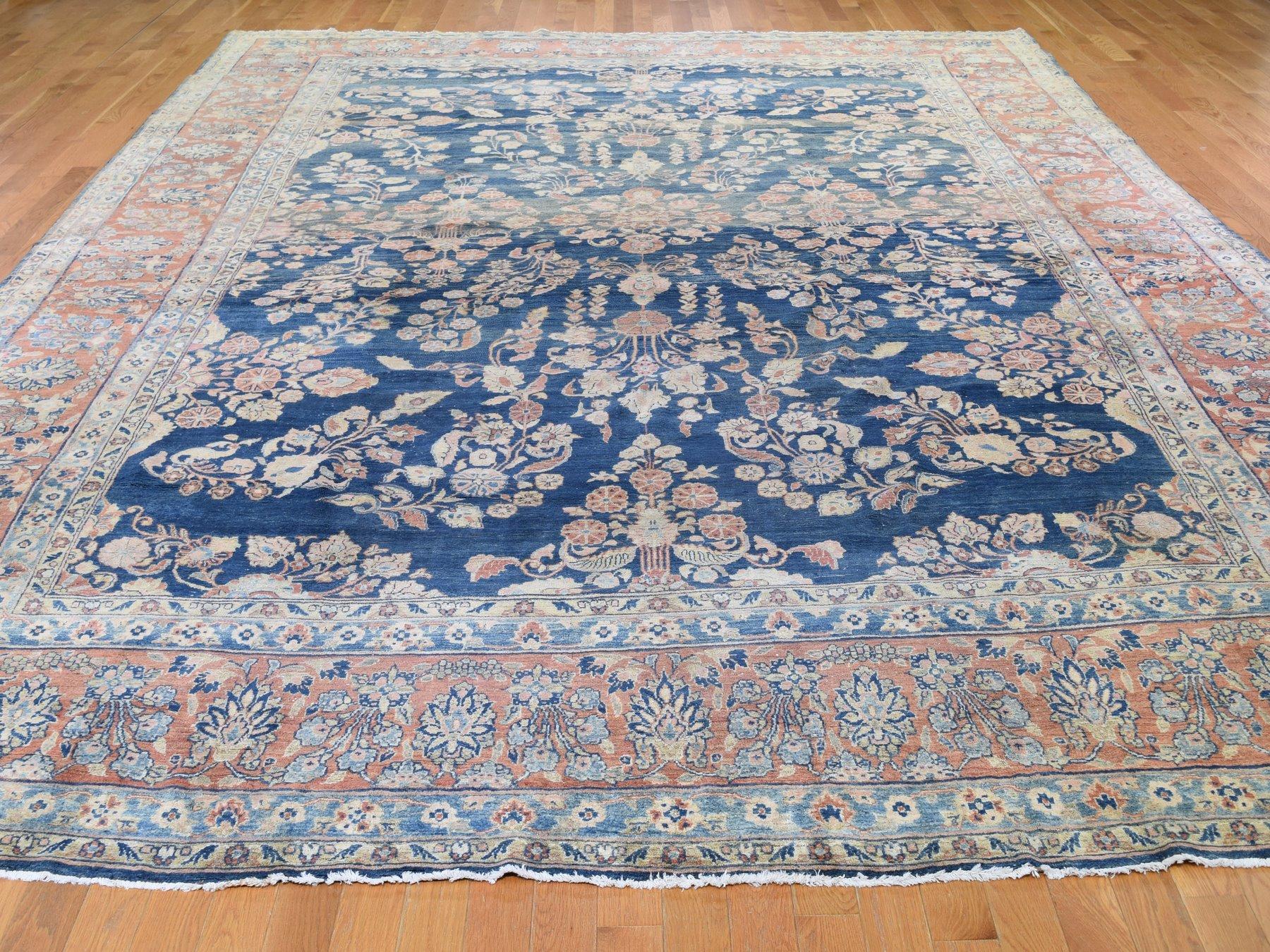 Medieval Blue Antique Persian Mohojaren Sarouk Full Soft Pile Abrush Hand Knotted