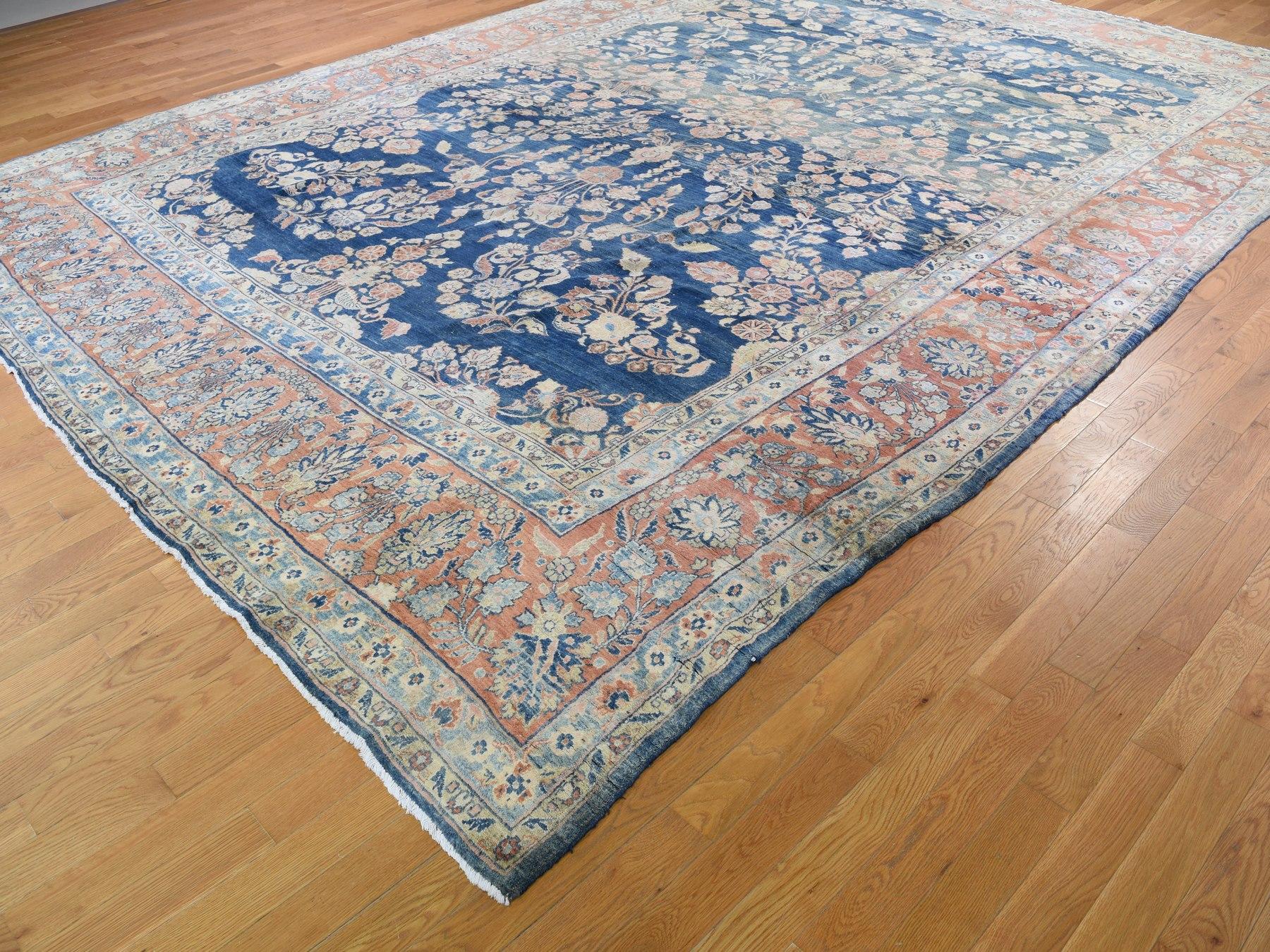 Hand-Knotted Blue Antique Persian Mohojaren Sarouk Full Soft Pile Abrush Hand Knotted