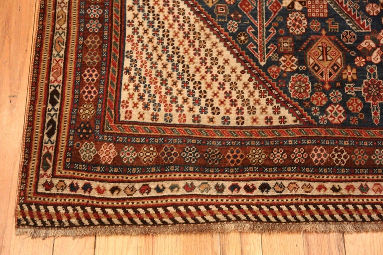 Tribal Blue Antique Persian Qashqai Rug. Size: 4 ft 10 in x 7 ft 2 in For Sale