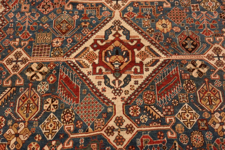 Blue Antique Persian Qashqai Rug. Size: 4 ft 10 in x 7 ft 2 in In Good Condition For Sale In New York, NY
