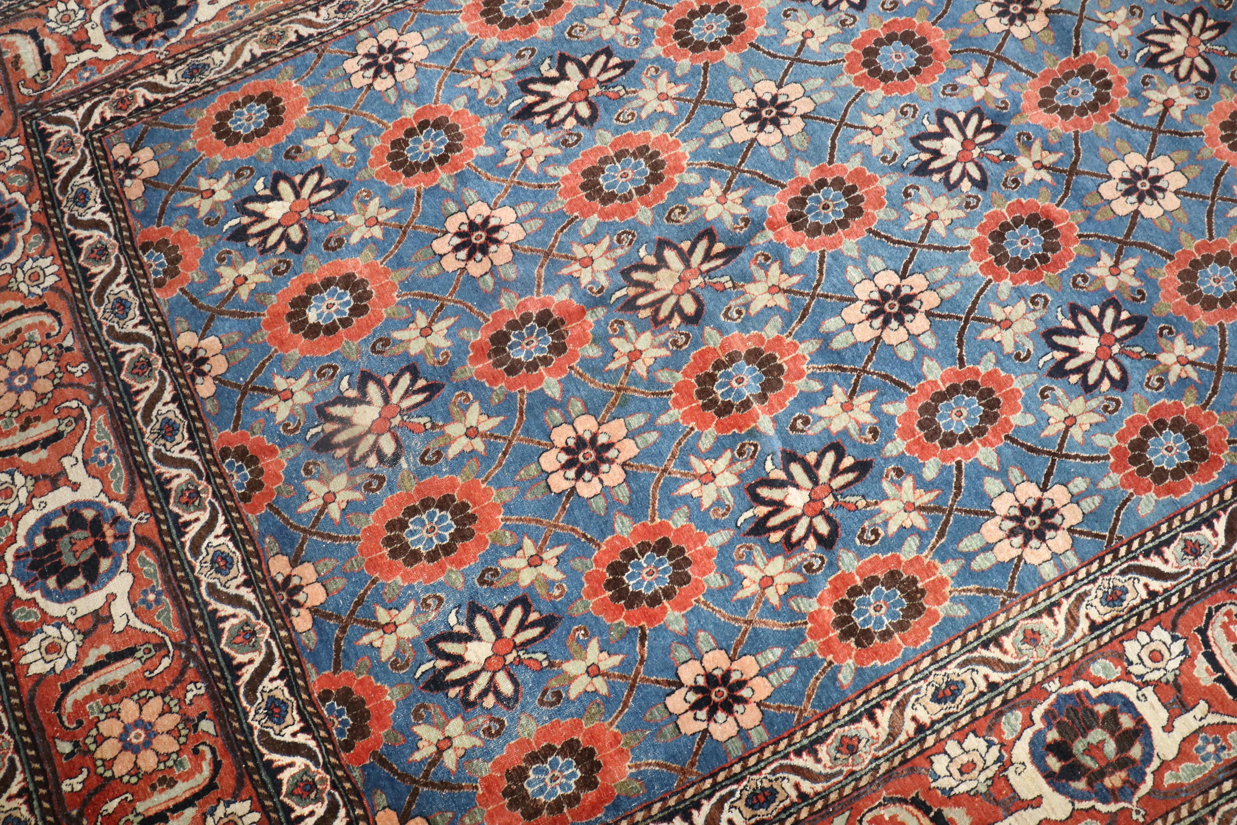 Hand-Knotted Blue Antique Persian Rug