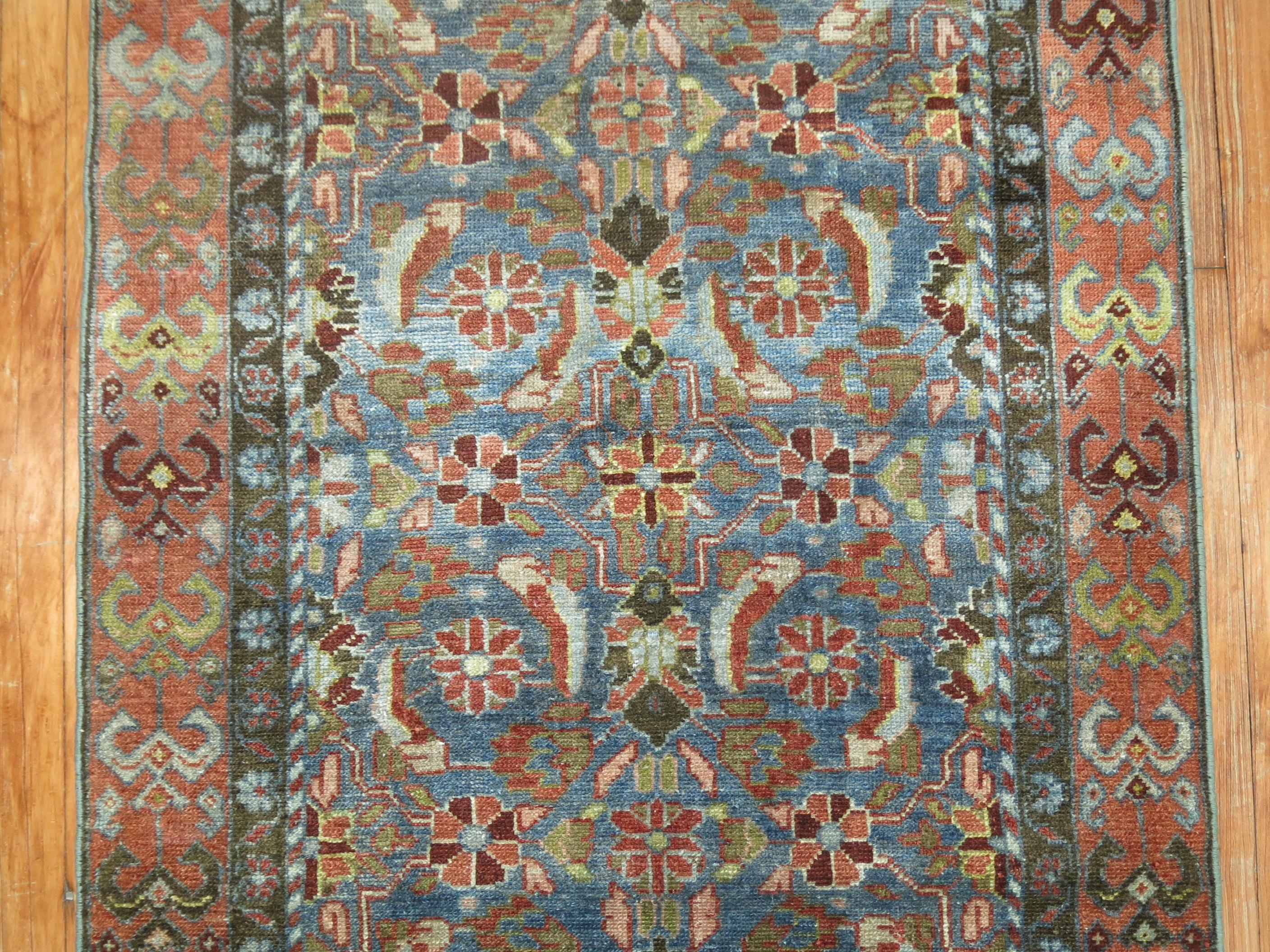 Hand-Knotted Blue Antique Persian Runner