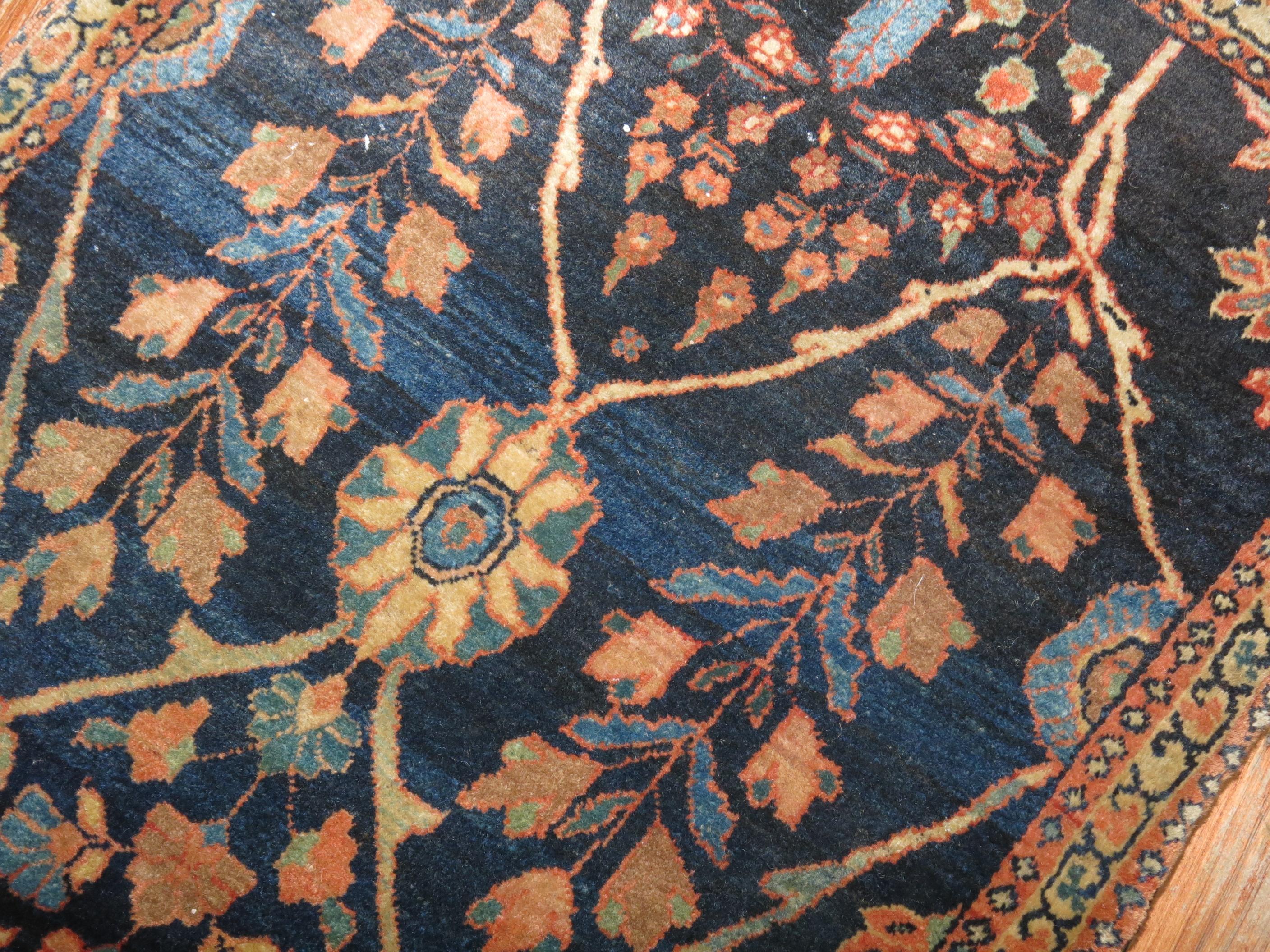 Hand-Woven Blue Antique Persian Sarouk Ferehan Rug