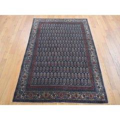 Blue Antique Zoroastrian Senneh All Over Design Hand Knotted Wool Cleaned Rug