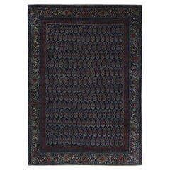 Blauer antiker persischer Senneh-Teppich im Allover-Design aus reiner Wolle, handgeknüpft