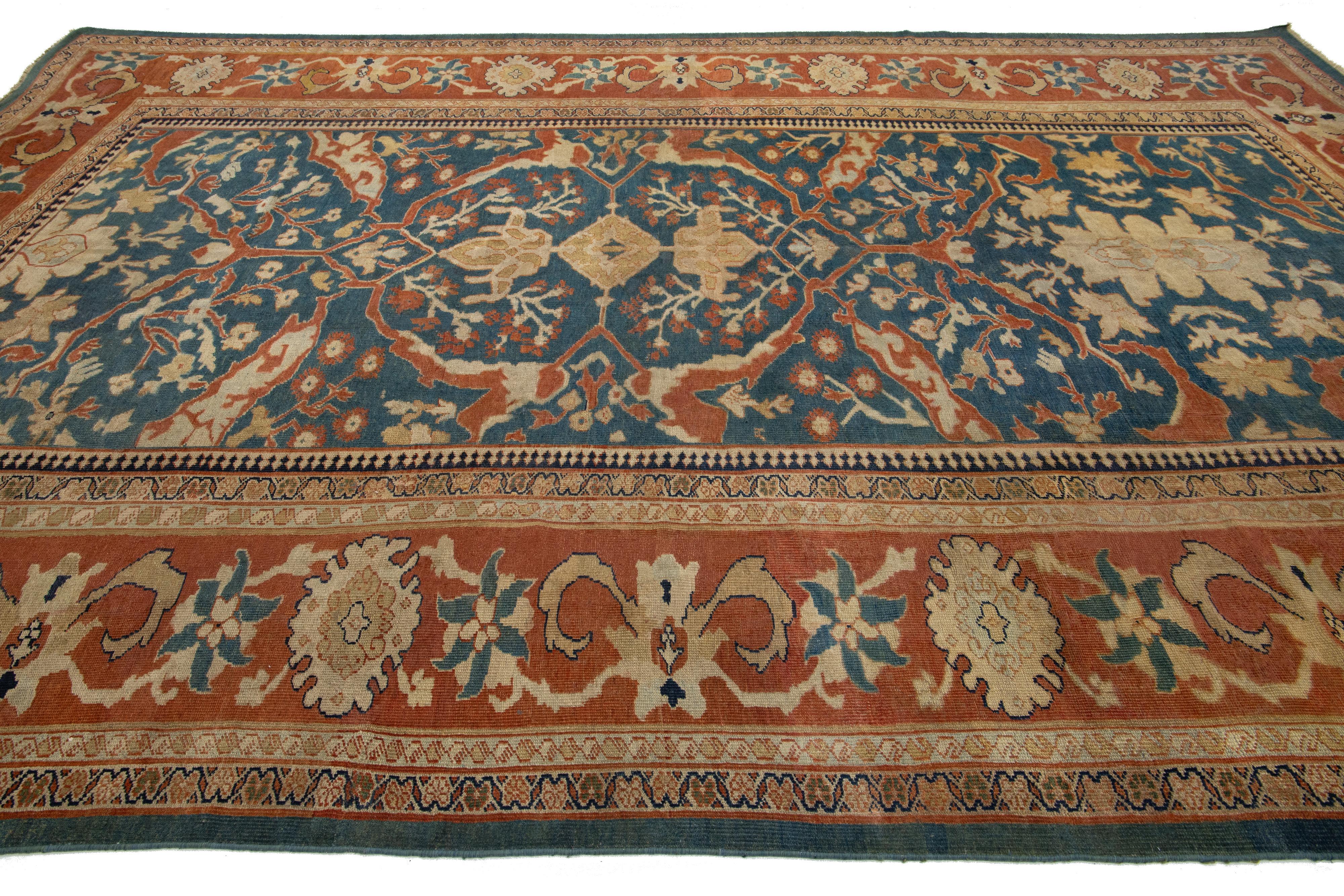 Tapis persan ancien Sultanabad en laine bleu, fabriqué à la main, datant des années 1900 en vente 3