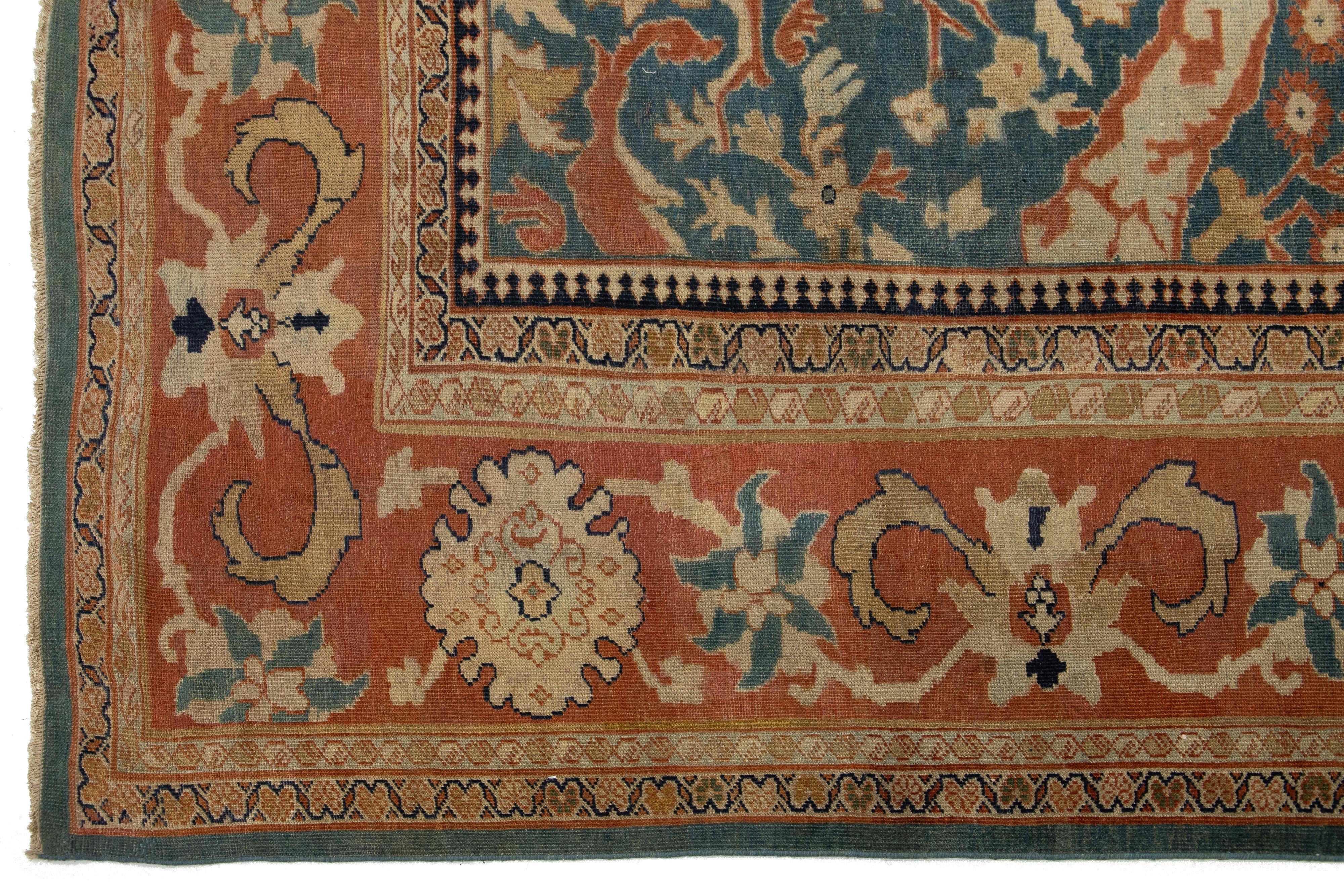 Tapis persan ancien Sultanabad en laine bleu, fabriqué à la main, datant des années 1900 en vente 4