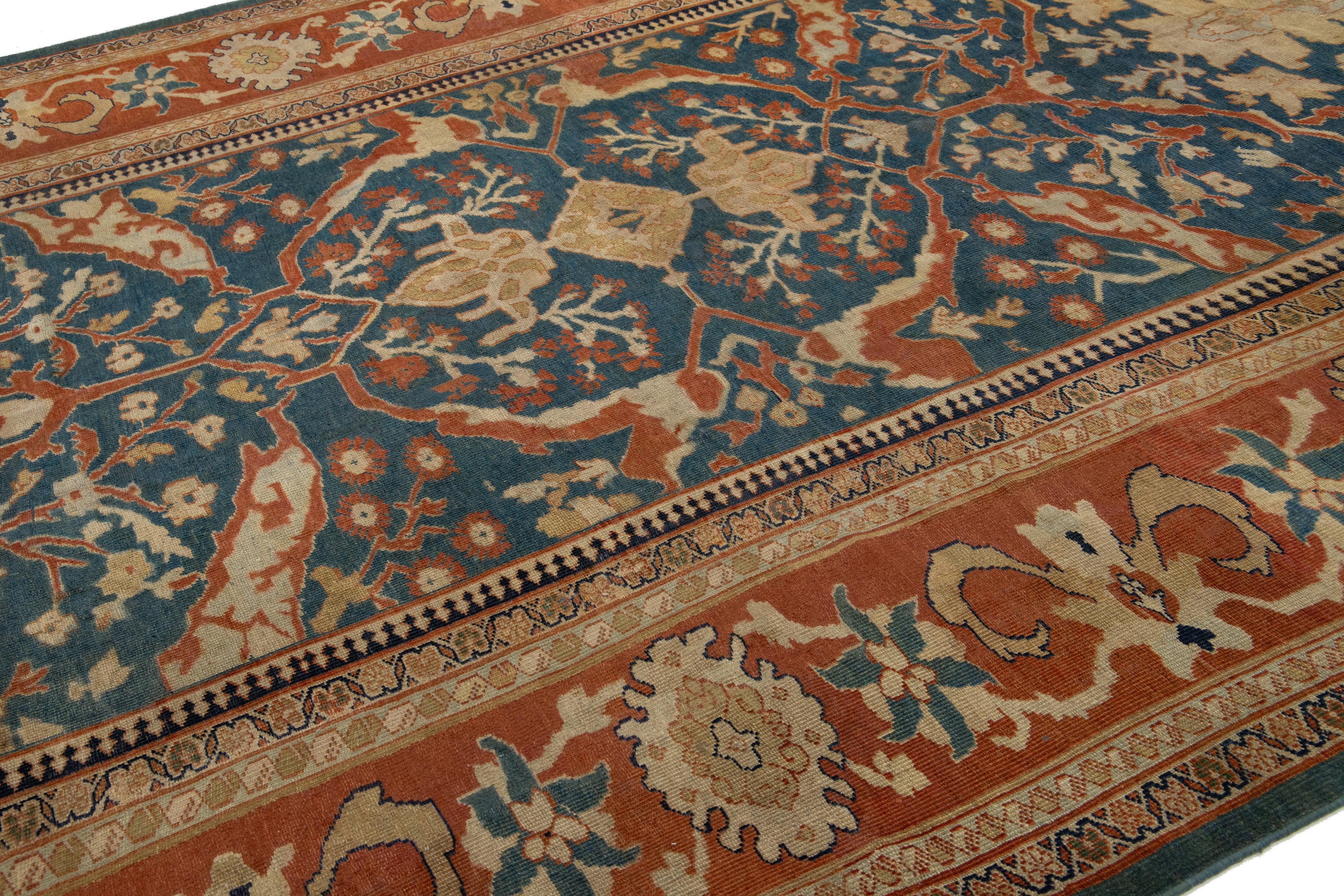 Tapis persan ancien Sultanabad en laine bleu, fabriqué à la main, datant des années 1900 en vente 5