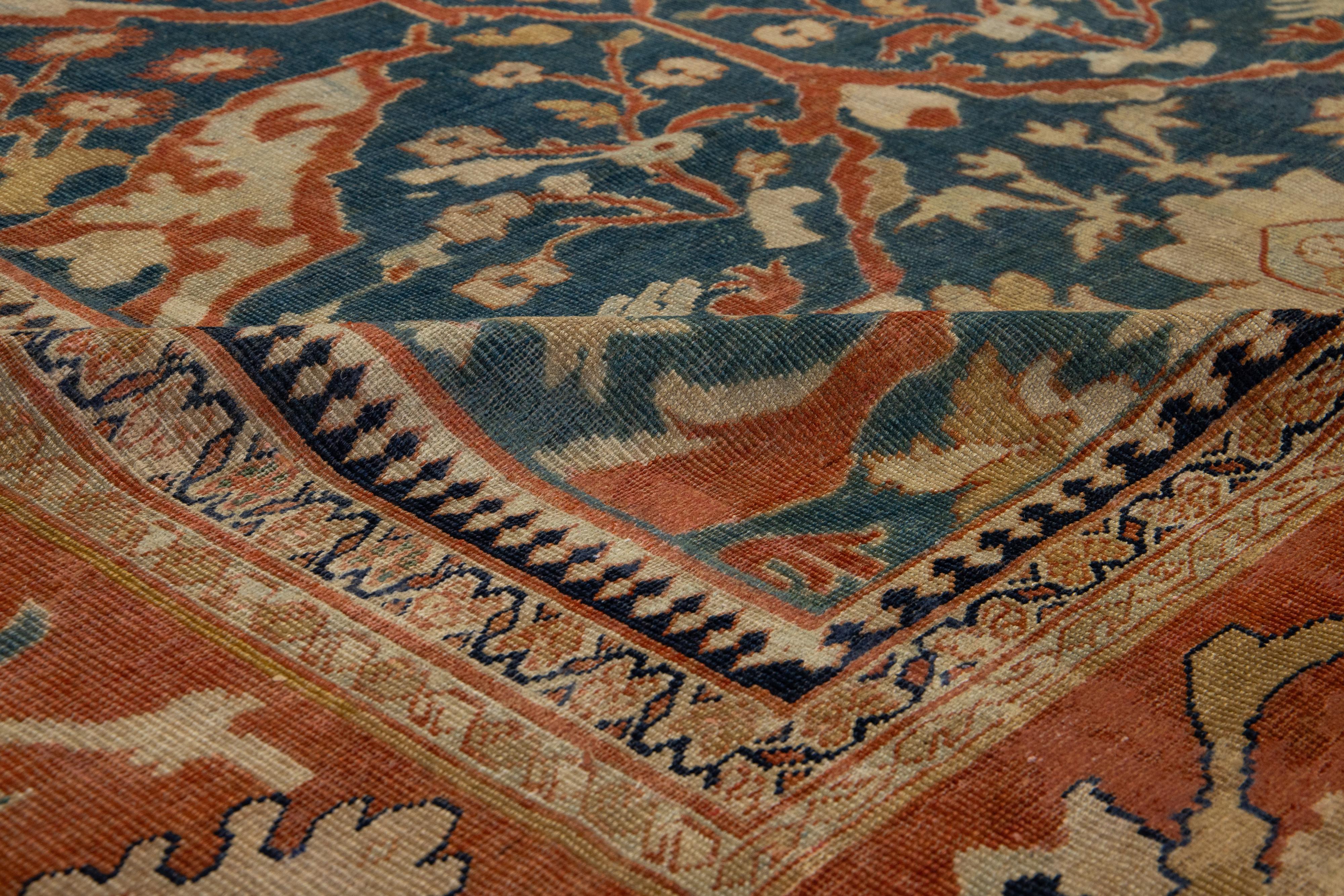 XIXe siècle Tapis persan ancien Sultanabad en laine bleu, fabriqué à la main, datant des années 1900 en vente