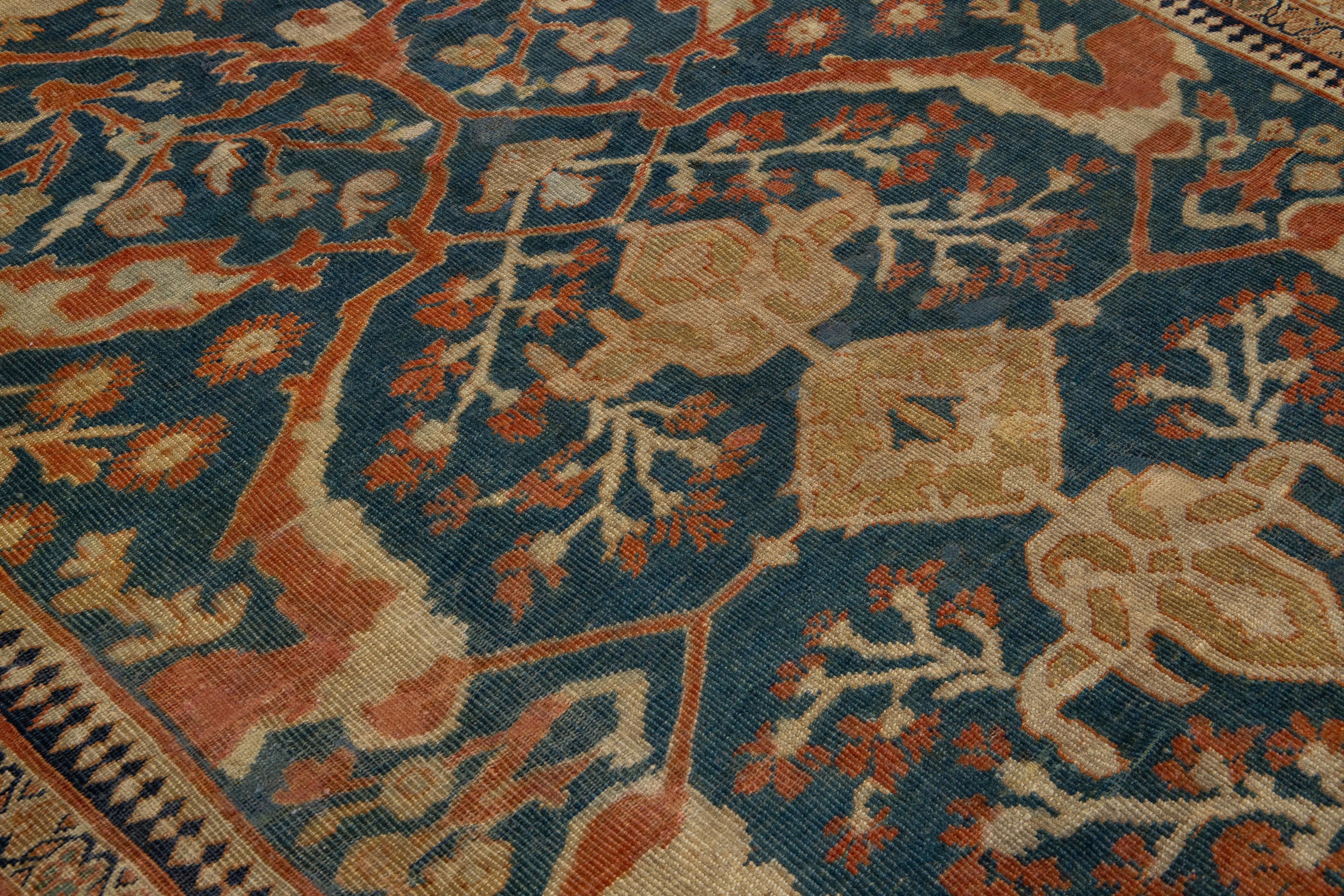 Laine Tapis persan ancien Sultanabad en laine bleu, fabriqué à la main, datant des années 1900 en vente