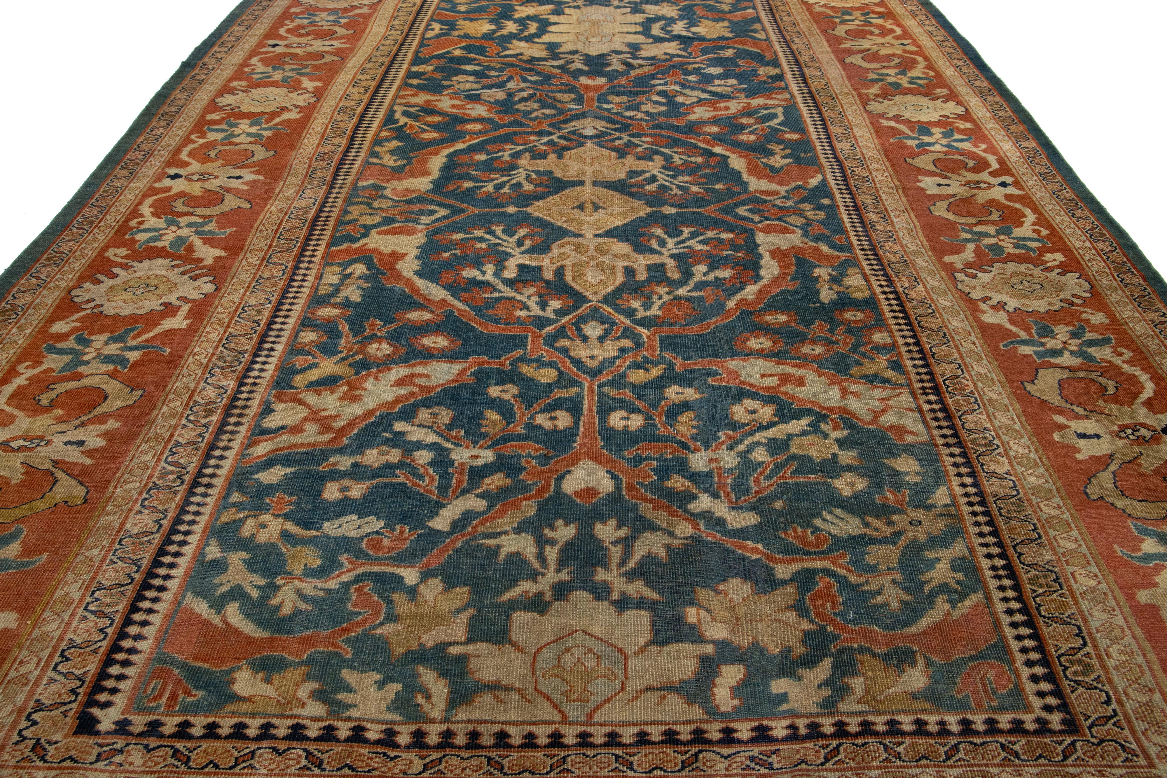 Tapis persan ancien Sultanabad en laine bleu, fabriqué à la main, datant des années 1900 en vente 1