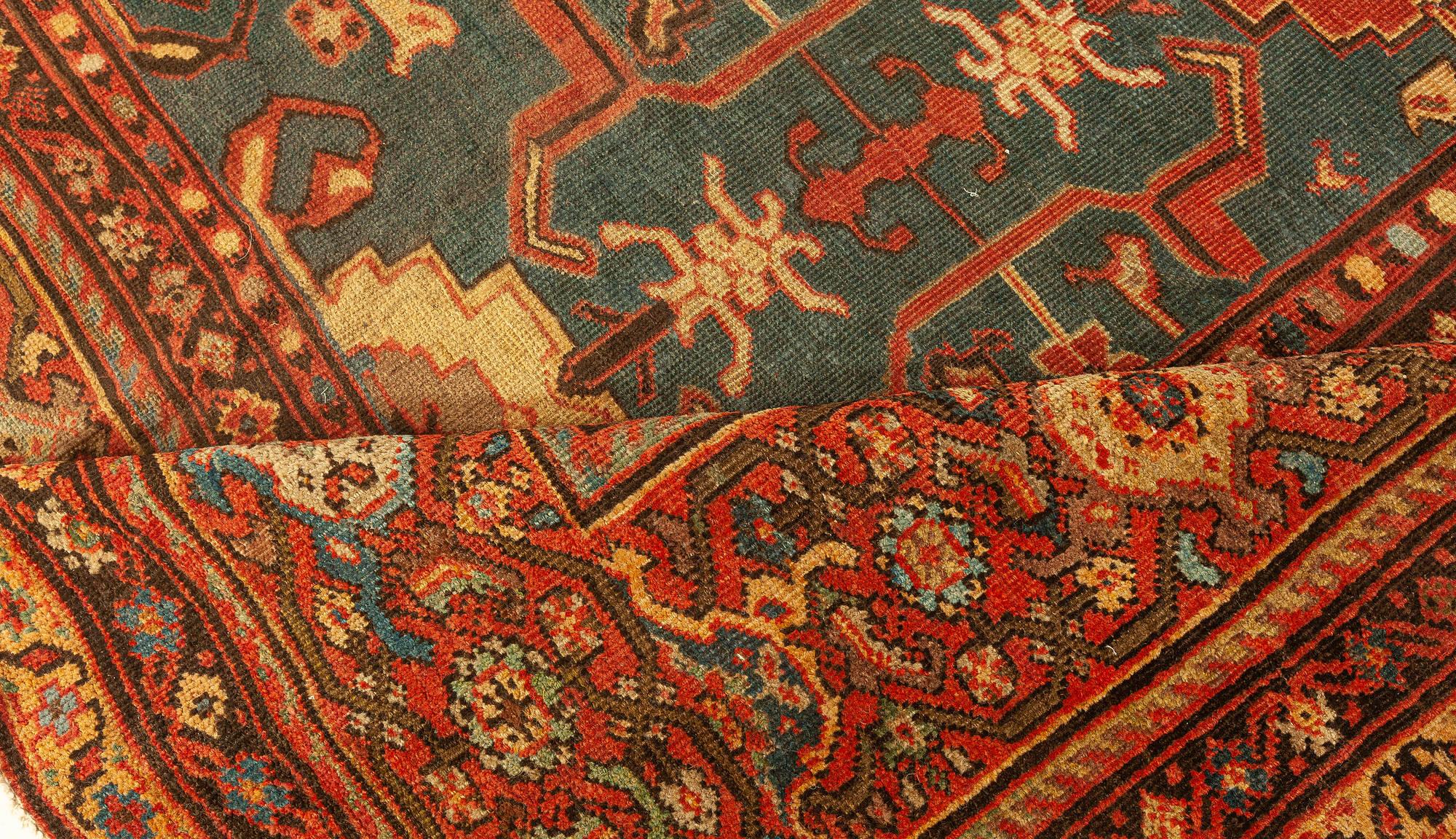 19th Century Antique Persian Sultanabad Red Handmade Wool Rug For Sale