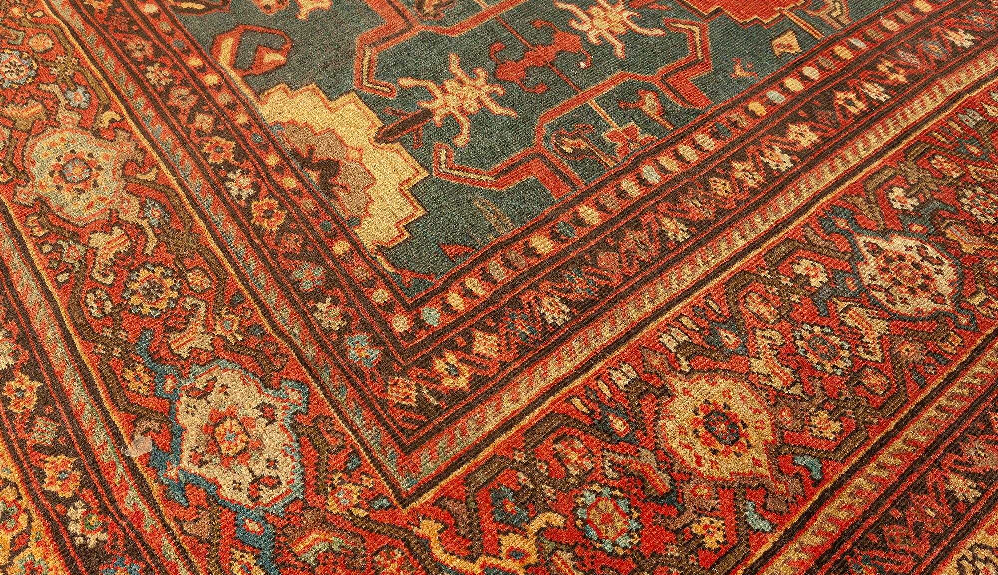 Antique Persian Sultanabad Red Handmade Wool Rug For Sale 2