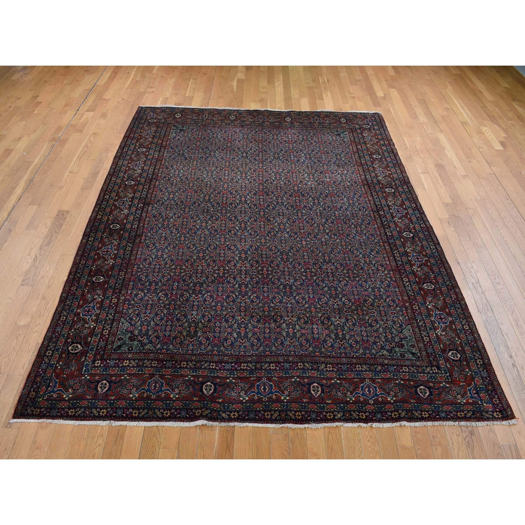 Hand-Knotted Blue Antique Persian Tabriz Fish Mahi Herat Design Hand Knotted Wool Cleaned Rug For Sale