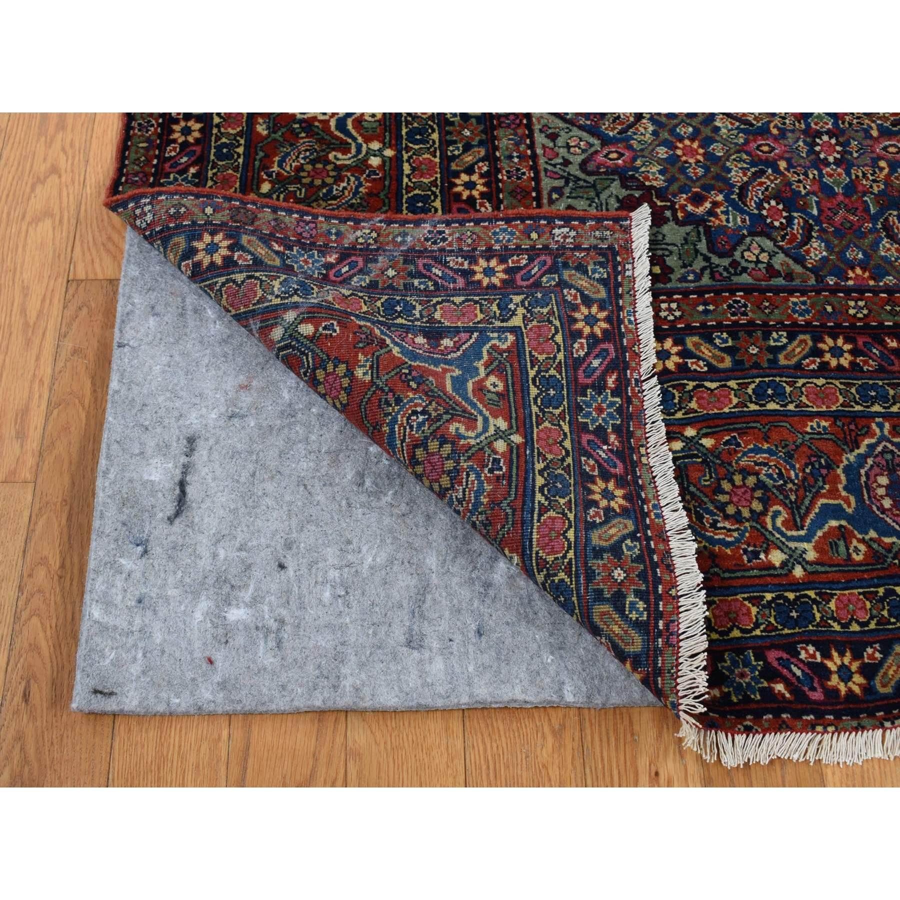 Early 20th Century Blue Antique Persian Tabriz Fish Mahi Herat Design Hand Knotted Wool Cleaned Rug For Sale