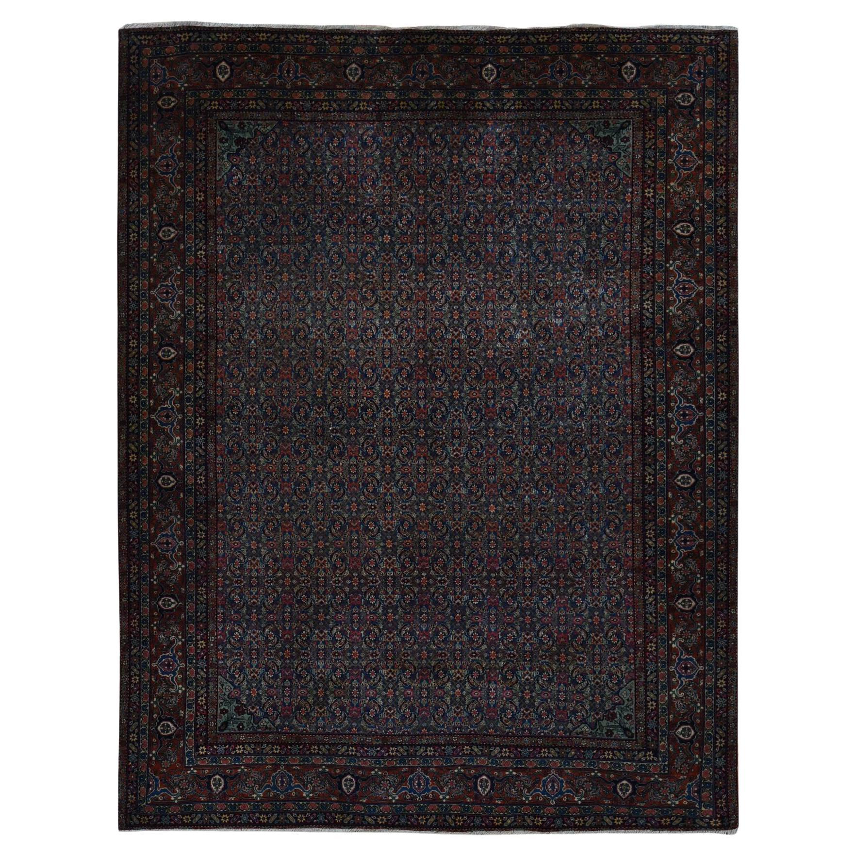Blauer antiker persischer Täbris-Teppich Mahi Herat mit Fischmuster aus handgeknüpfter Wolle im Angebot