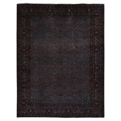 Blauer antiker persischer Täbris-Teppich Mahi Herat mit Fischmuster aus handgeknüpfter Wolle