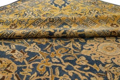 Blue Antique Persian Tabriz Handmade Allover Floral Oversize Wool Rug