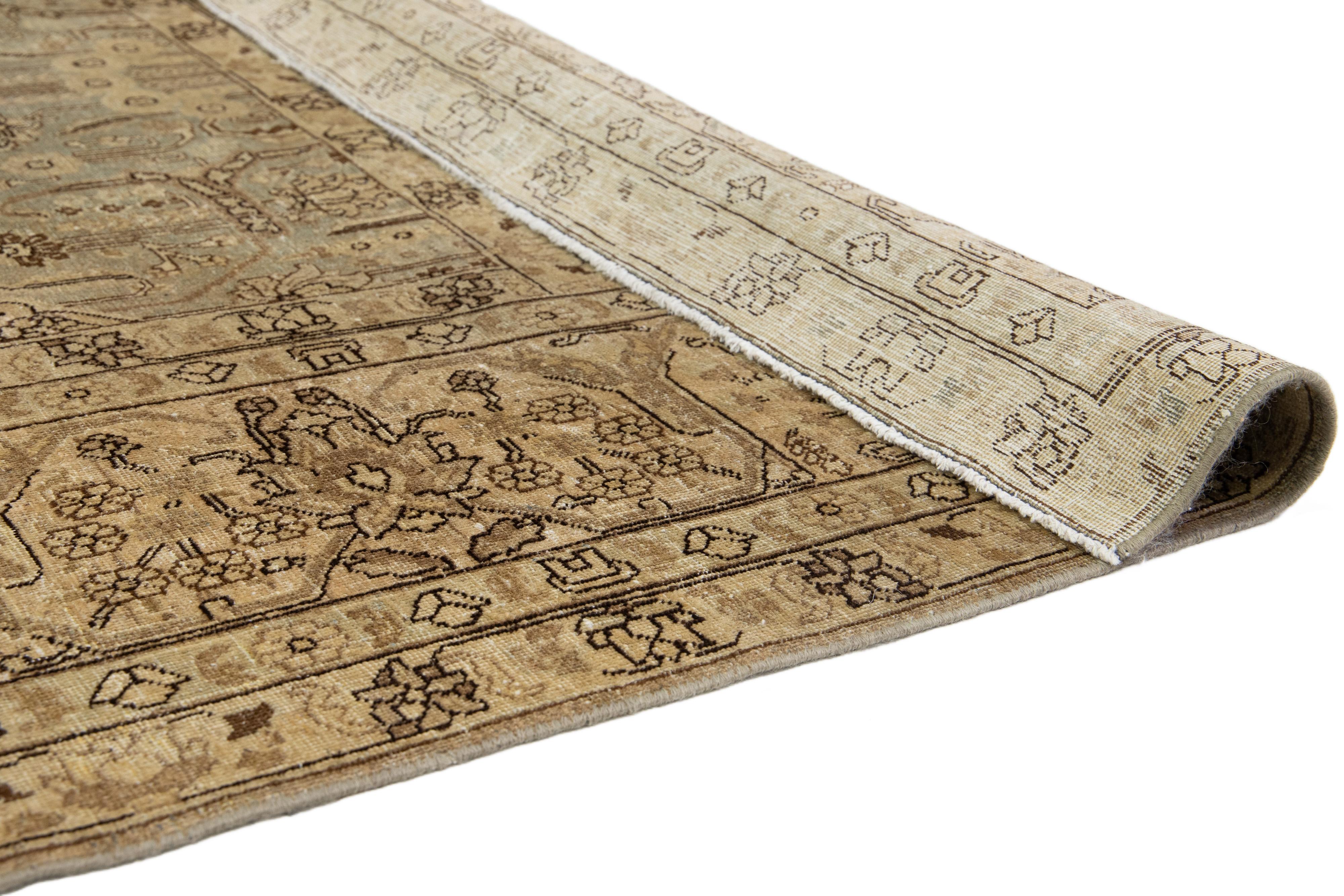 Noué à la main Tapis ancien en laine bleue Tabriz persan des années 1900 avec motif Allover en vente