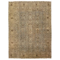 Tapis ancien en laine bleue Tabriz persan des années 1900 avec motif Allover