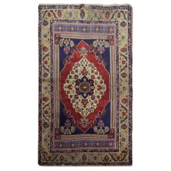 Blue Antique Rug Turkish Living Room Rug, Floral Design Red Wool Carpet for Sale