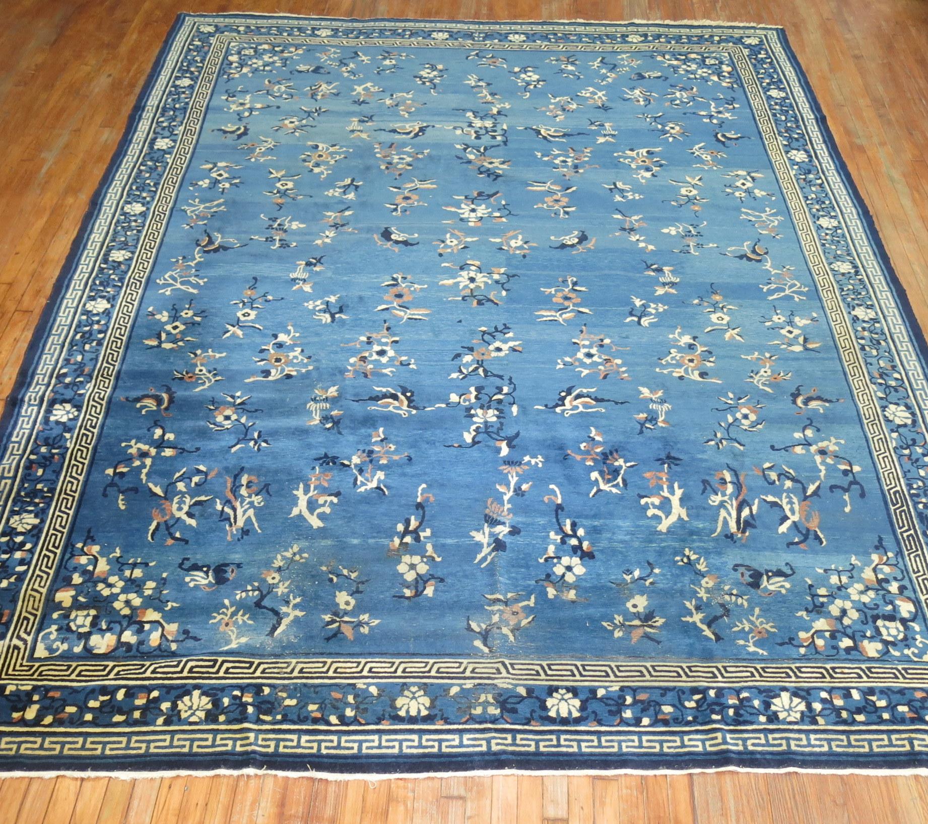 Chinese Export Blue Antique Shabby Chic Chinese Rug