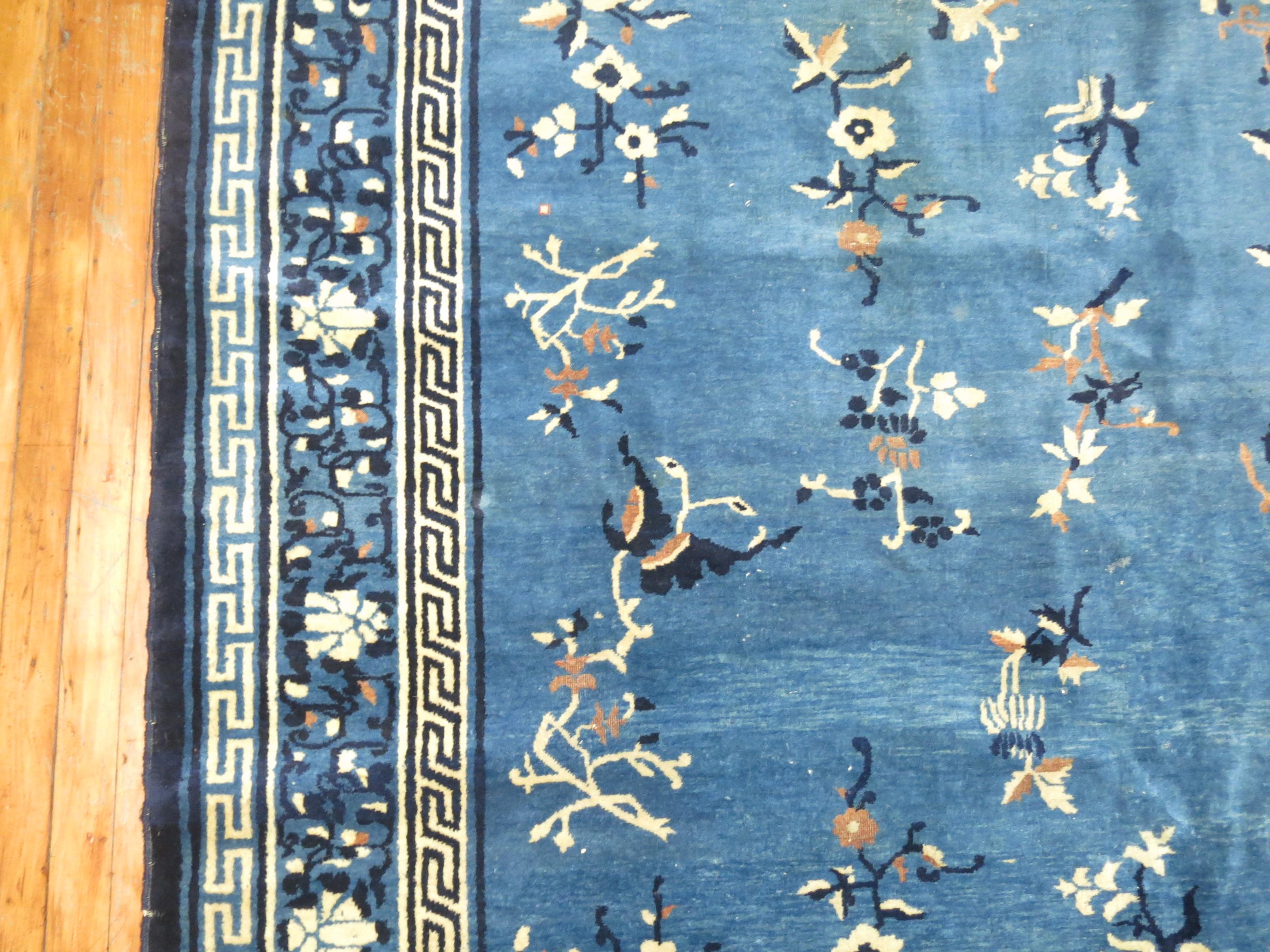 Blue Antique Shabby Chic Chinese Rug In Fair Condition In New York, NY