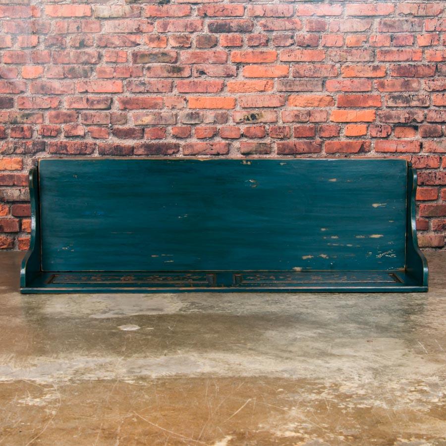 Blue Antique Swedish Storage Bench with Folk Art Paint 3