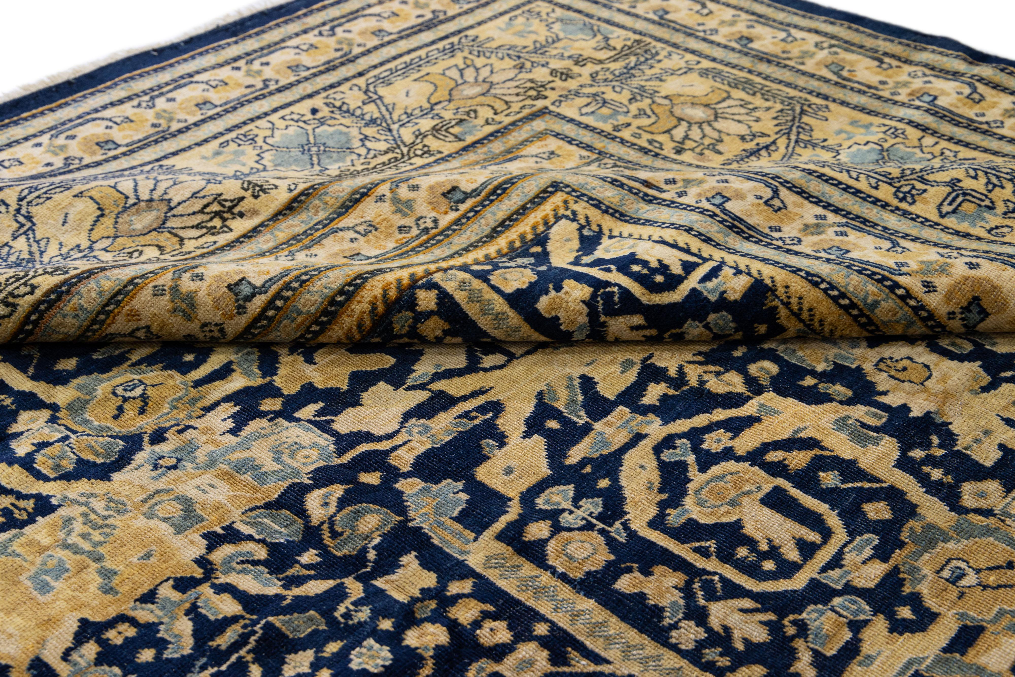 Blue Antique Tabriz Handmade Allover Floral Persian Wool Rug For Sale 2