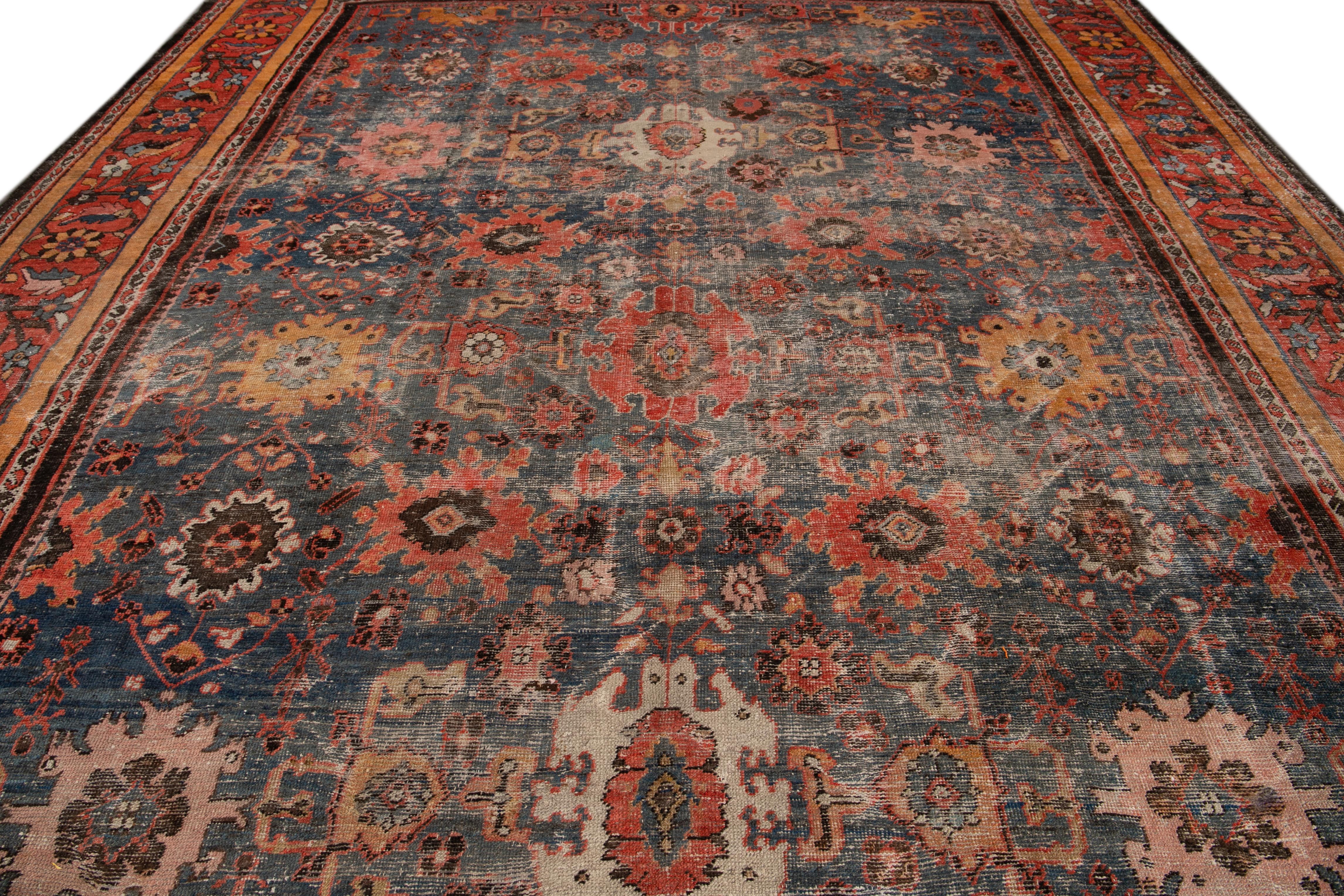 Blue Antique Mahal Wool Rug 6