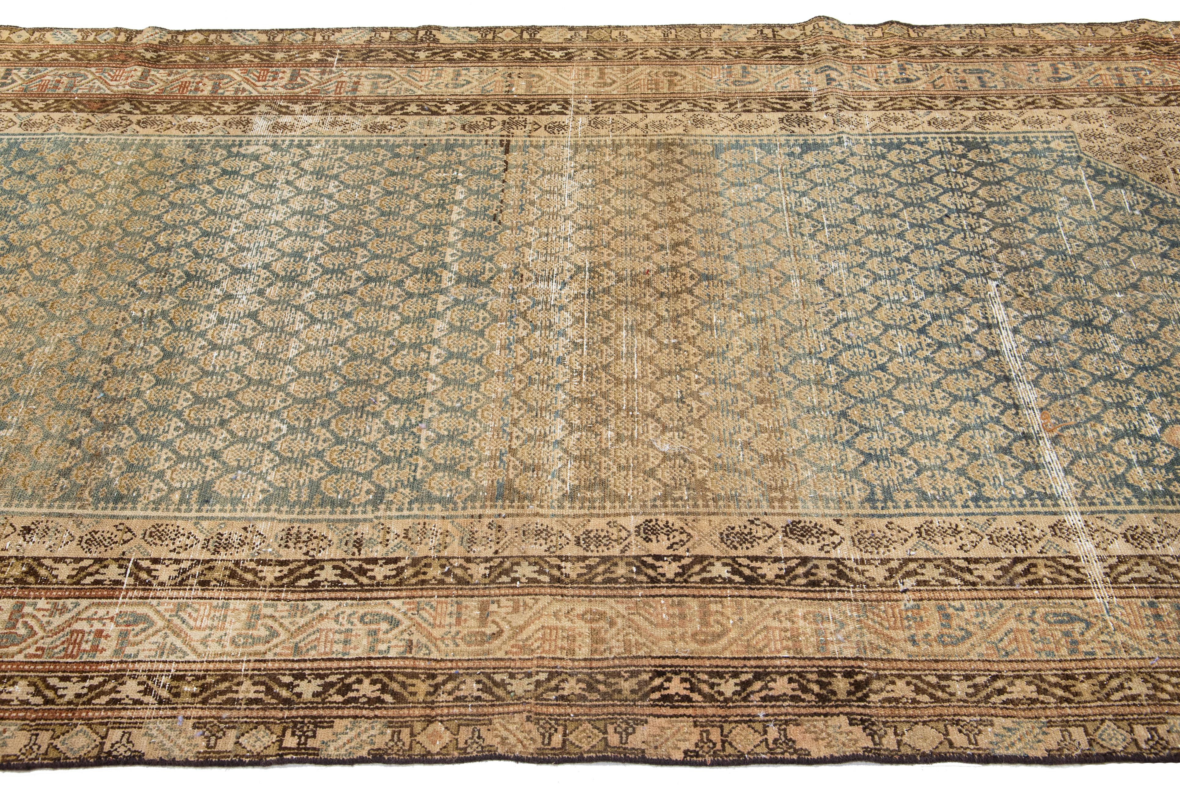Blue Antique Wool Rug Handmade Persian Malayer From The 1910s with Allover Motif In Good Condition For Sale In Norwalk, CT