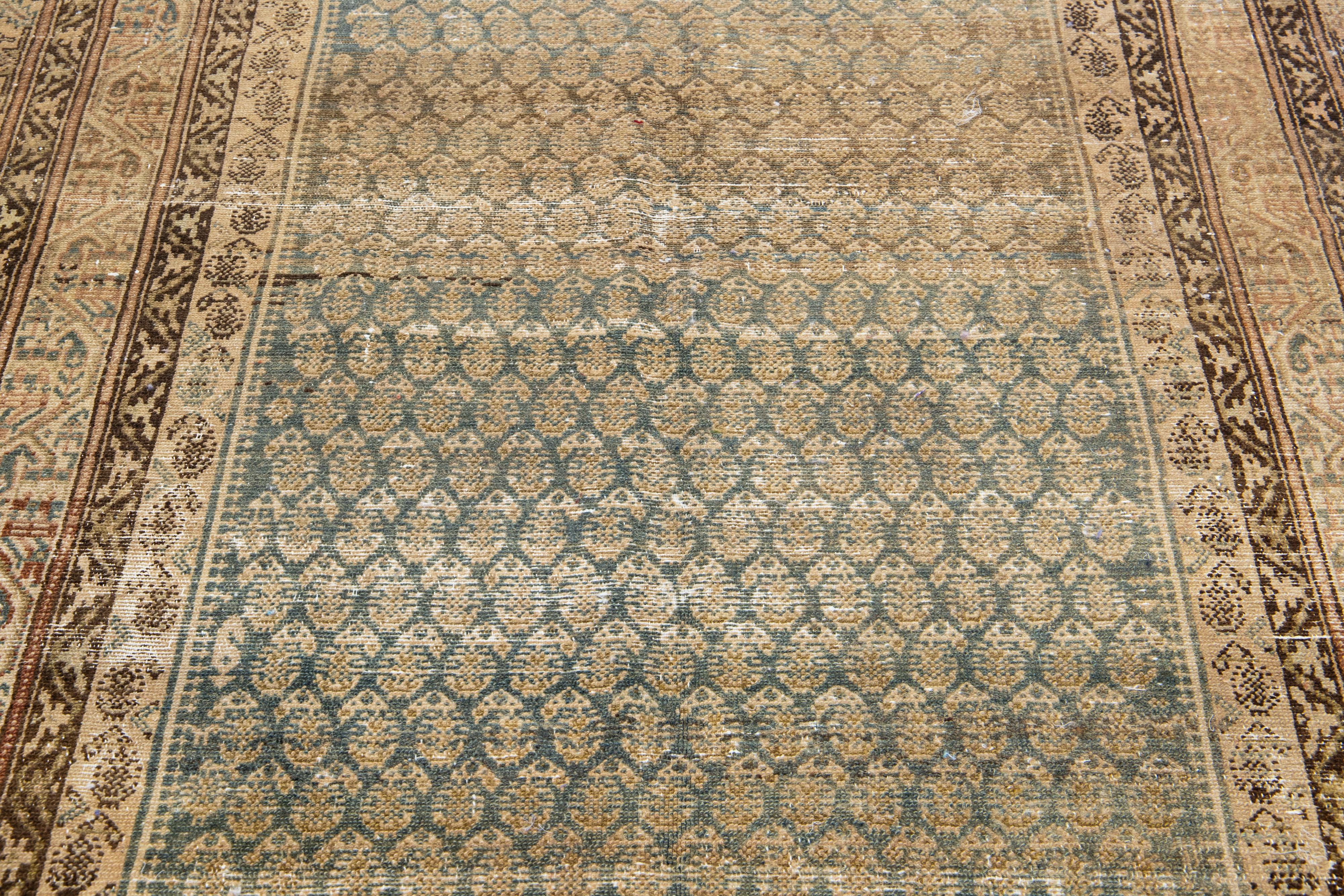 Blue Antique Wool Rug Handmade Persian Malayer From The 1910s with Allover Motif For Sale 1