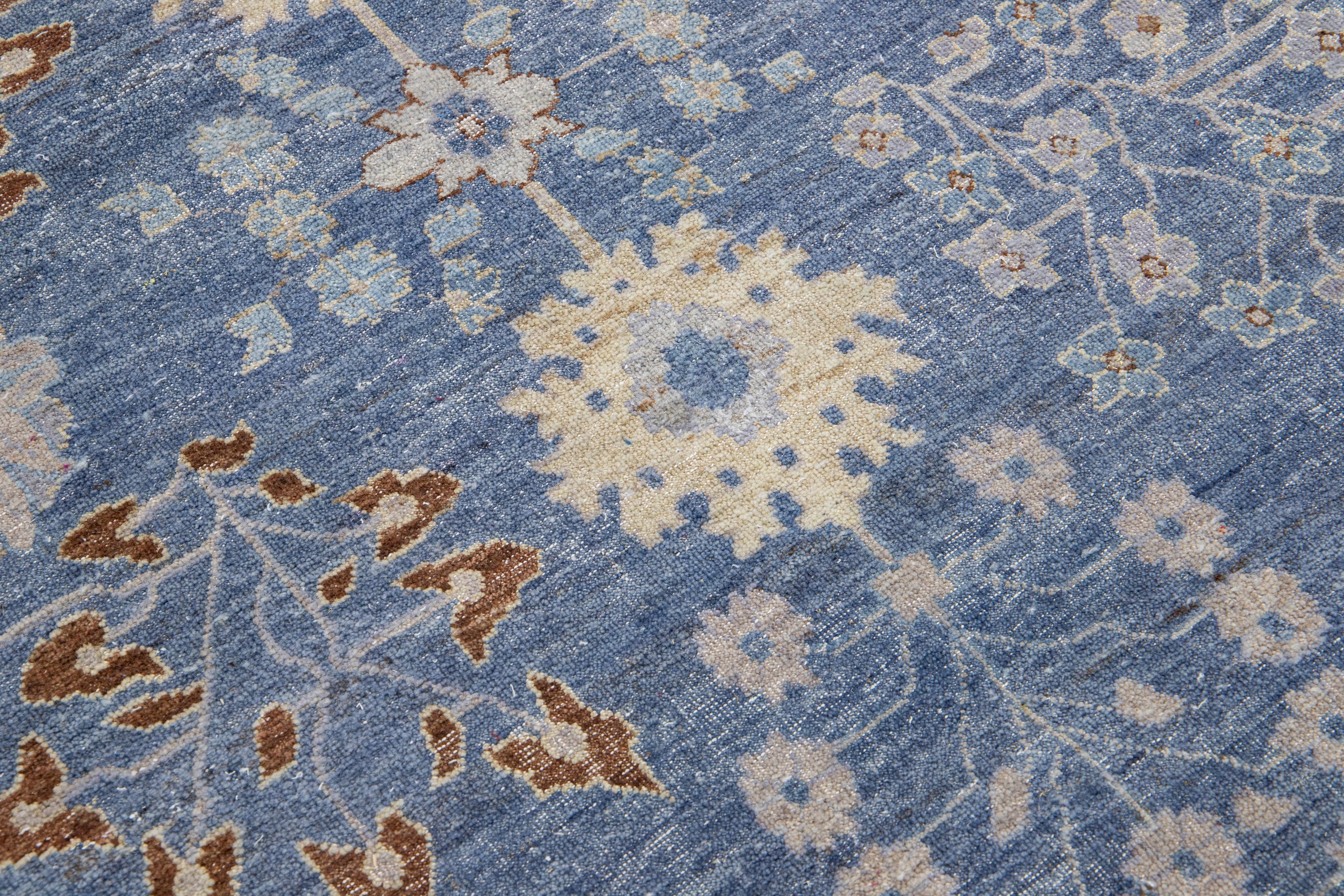 Blue Apadana's Artisan Collection Handmade Allover Designed Wool Rug For Sale 2